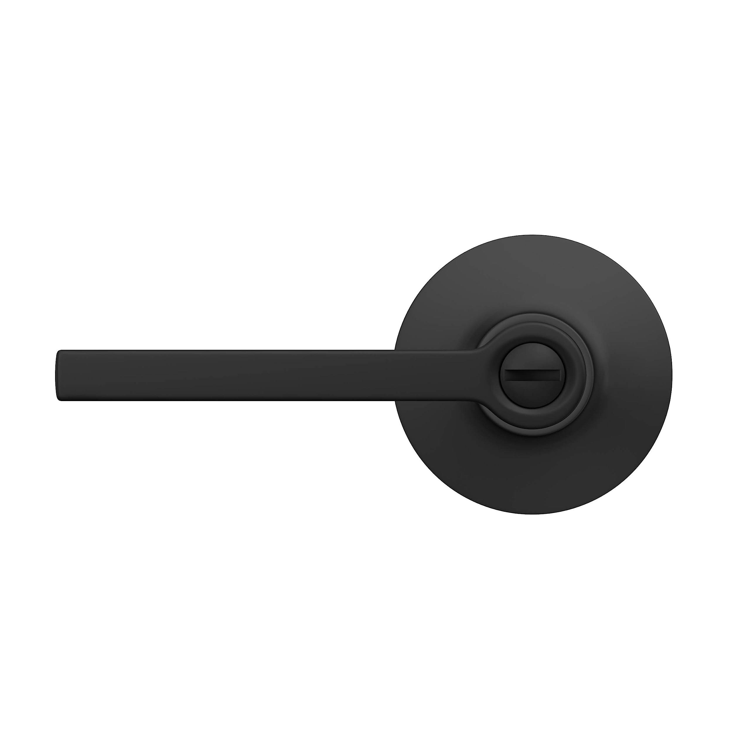 Lock Scout Straight Lever with Round Trim Bedroom and Bathroom Door Handle, Matte Black Finish, 4 Pack