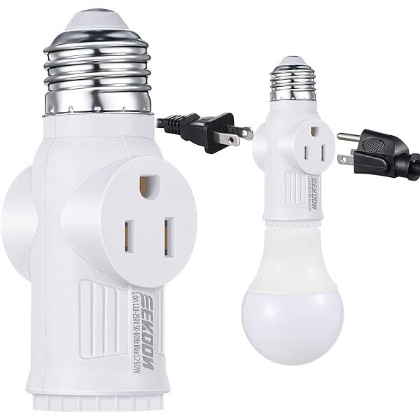 3 Prong Light Bulb Outlet Socket Plug Adapter, Polarized White Light Bulb Socket Converter, E26/E27 Lamp Bulbs to 2/3 Prong Plug Socket Splitter for