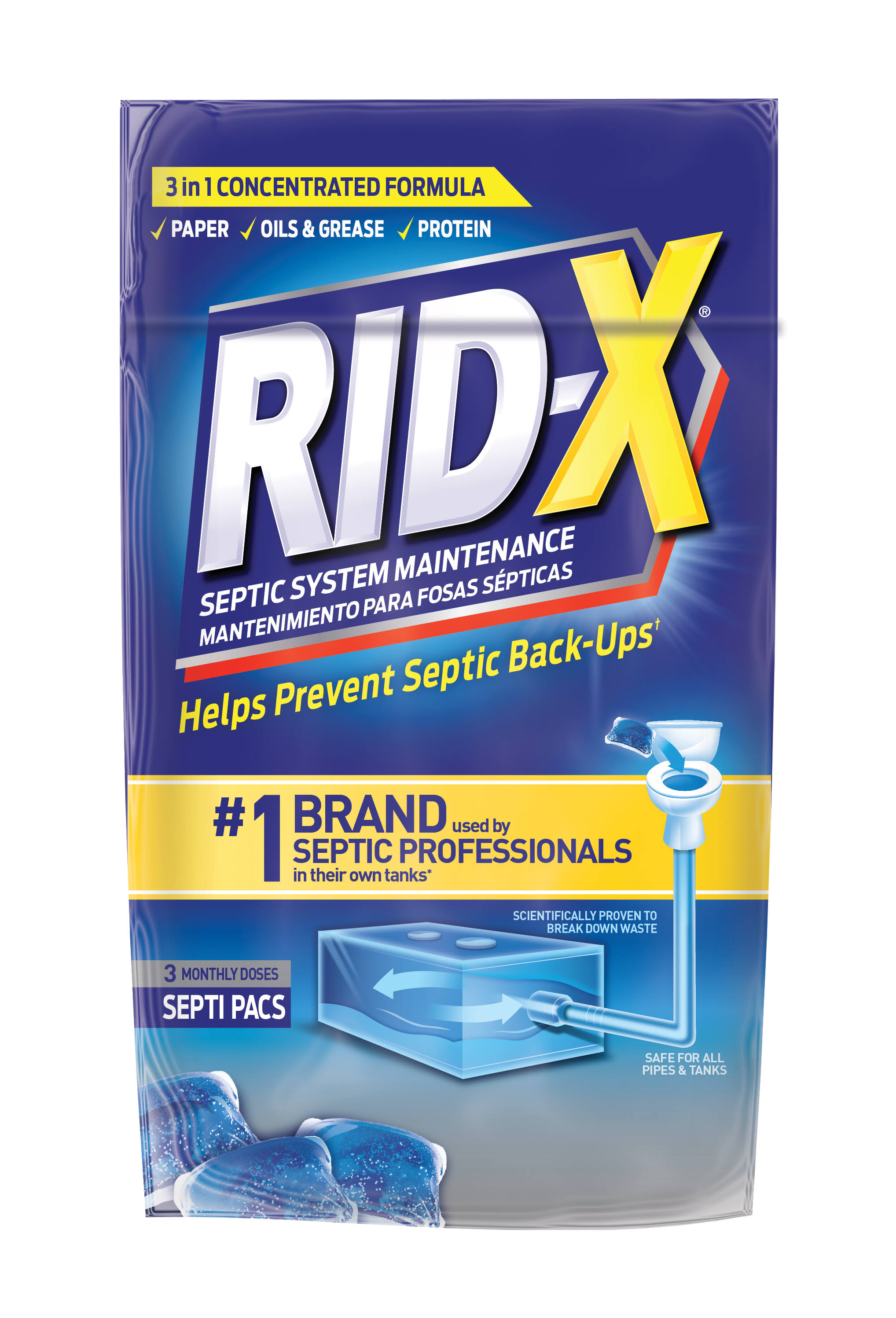 Rid-X Septic System Maintenance, 5 in 1 Waste Digestion, Concentrated Powder Pacs- 3.2 oz