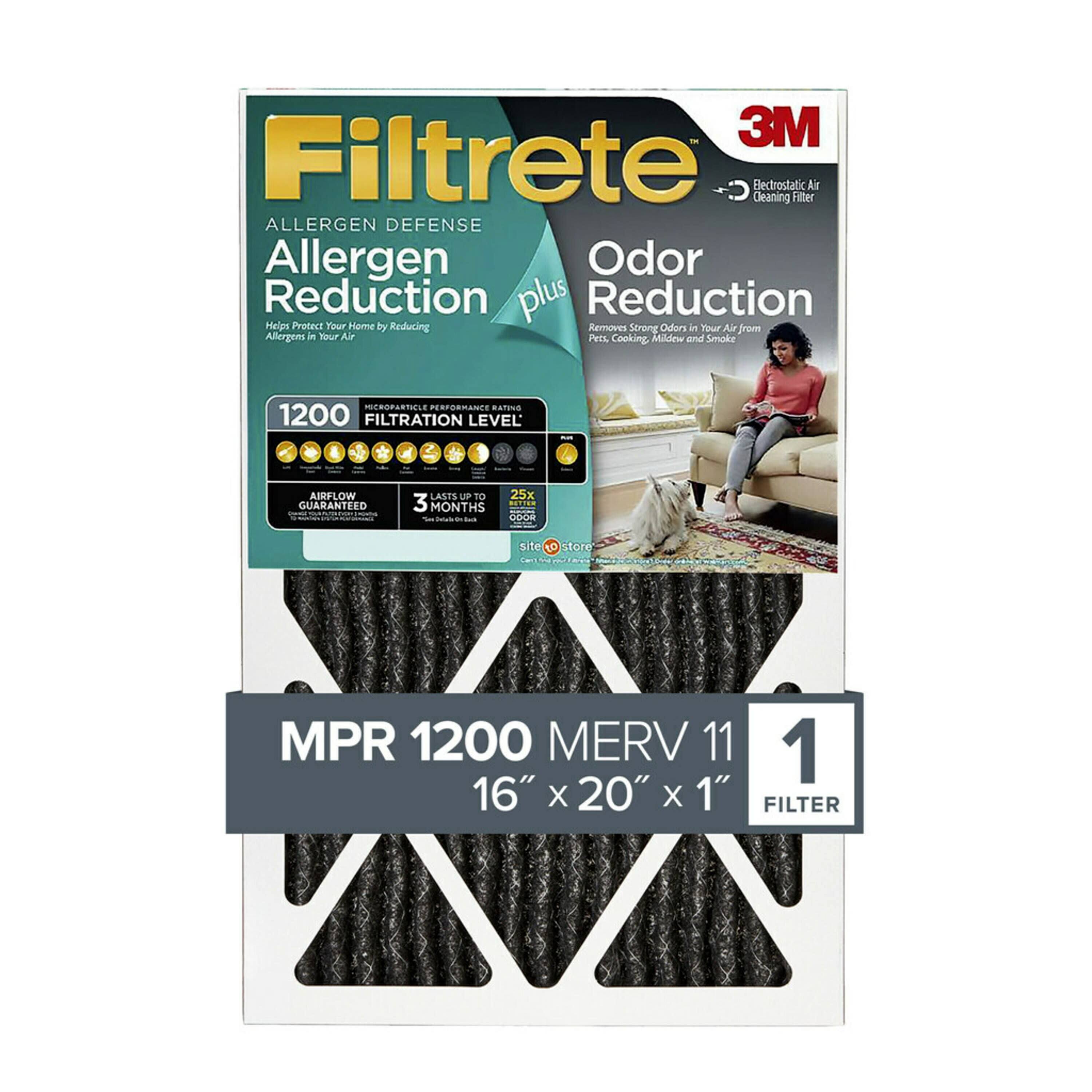 Filtrete 16x20x1, Allergen Plus Odor Reduction HVAC Furnace Air Filter, 1200 Mpr, 1 Filter