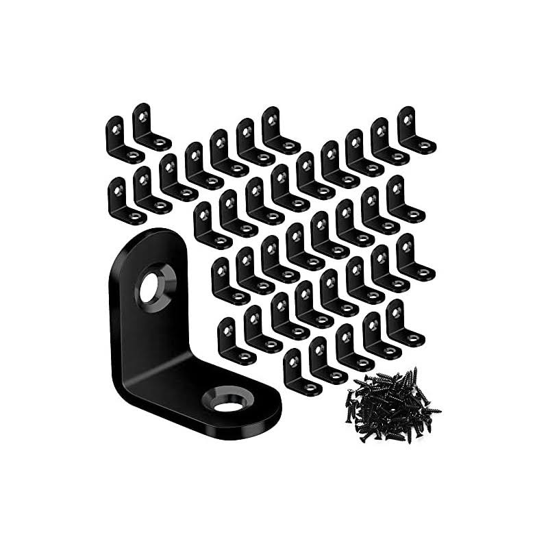 SEANSDA 40pcs L Bracket Corner Brace Sets Black Corner Bracket 90 Degree Right Angle Bracket Metal L Brackets for Wood Furniture Cabinet Chair Shelves