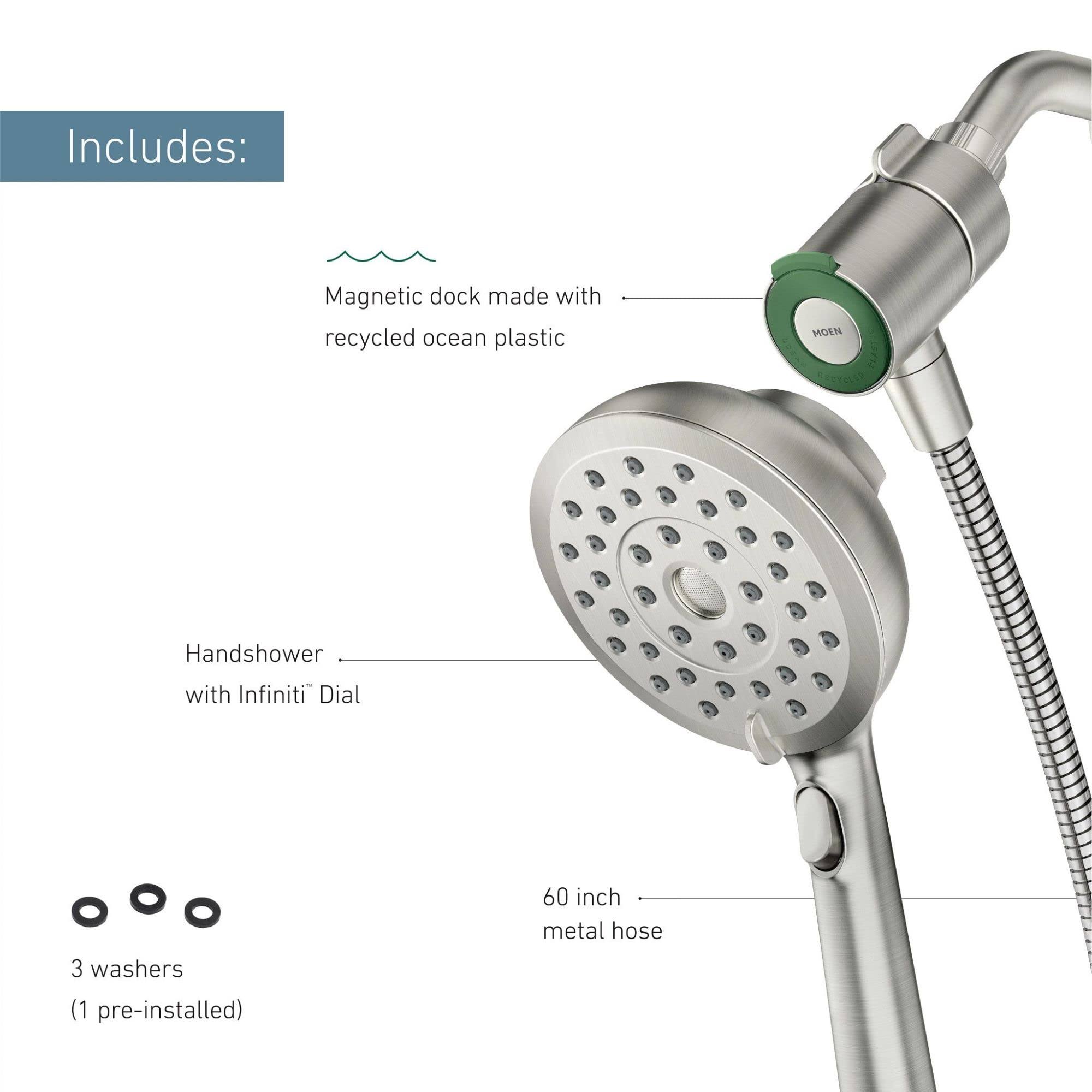 Moen Verso Spot Resist Brushed Nickel Handshower with Magnetix Docking, 220H2EPSRN