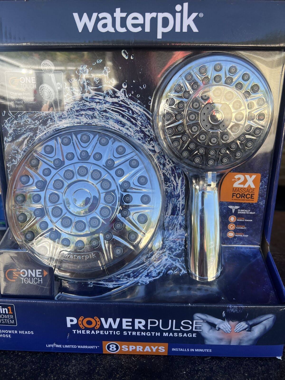 Waterpik XPA-133E/763ME 8-Spray Patterns with 1.8 GPM 6.25 in. Wall Mount Dual Shower Head and Handheld Shower Head in Chrome