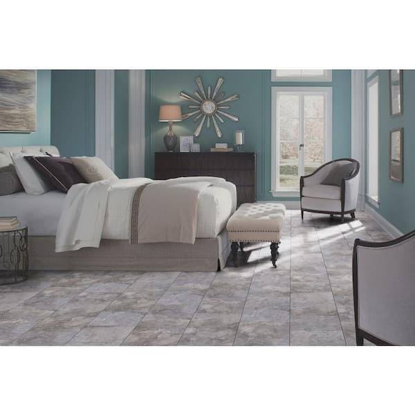 TrafficMaster Ash Blended Slate 4 Mil x 12 in. W x 12 in. L Peel and Stick Water Resistant Vinyl Tile Flooring (30 sqft/case)