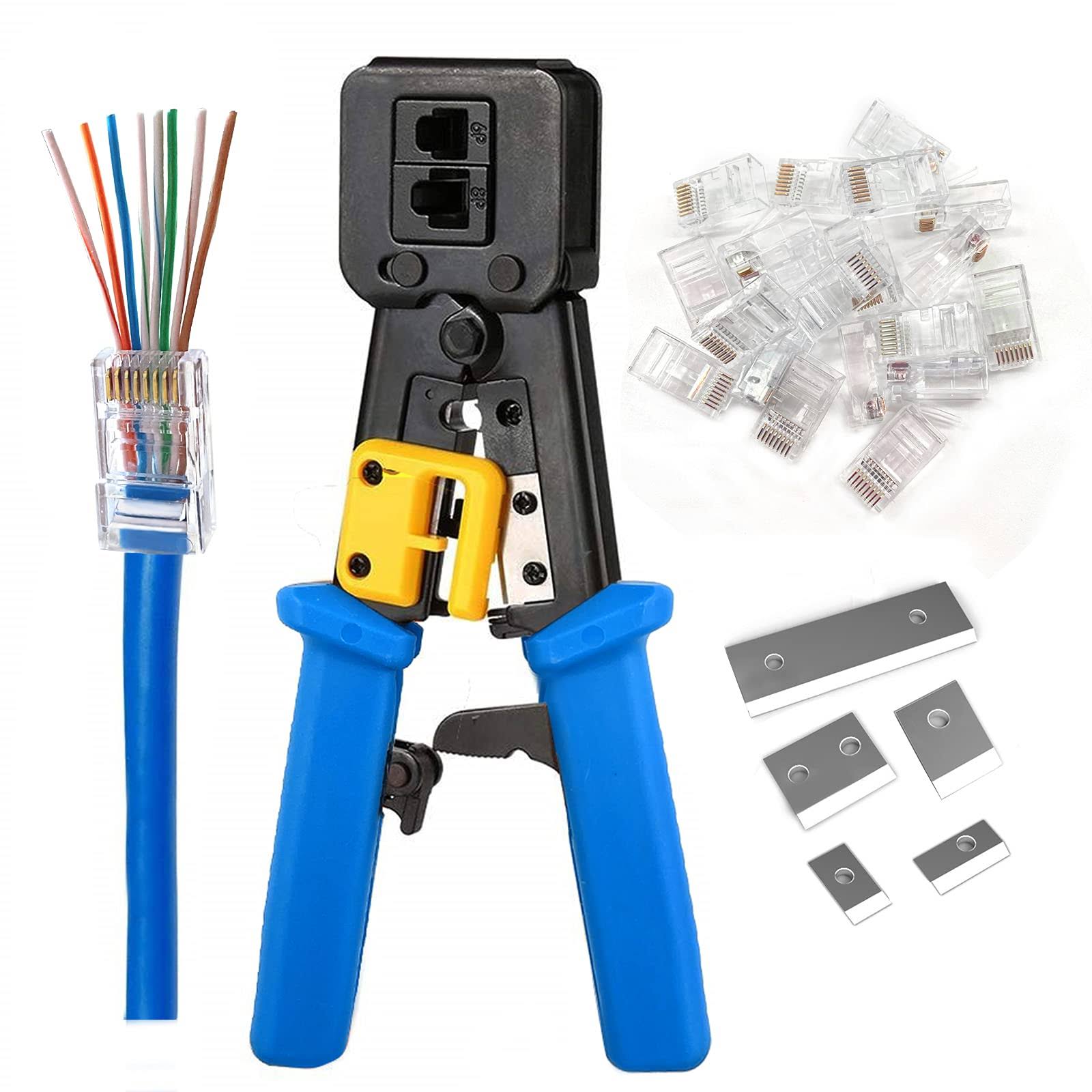 PETECHTOOL RJ45 Crimping Tool Ethernet Crimper for Cat6 Cat5 Cat5e RJ45 Pass Through Connectors and Rj12 Ends Comes with 20pcs RJ45 Cat6 Connectors
