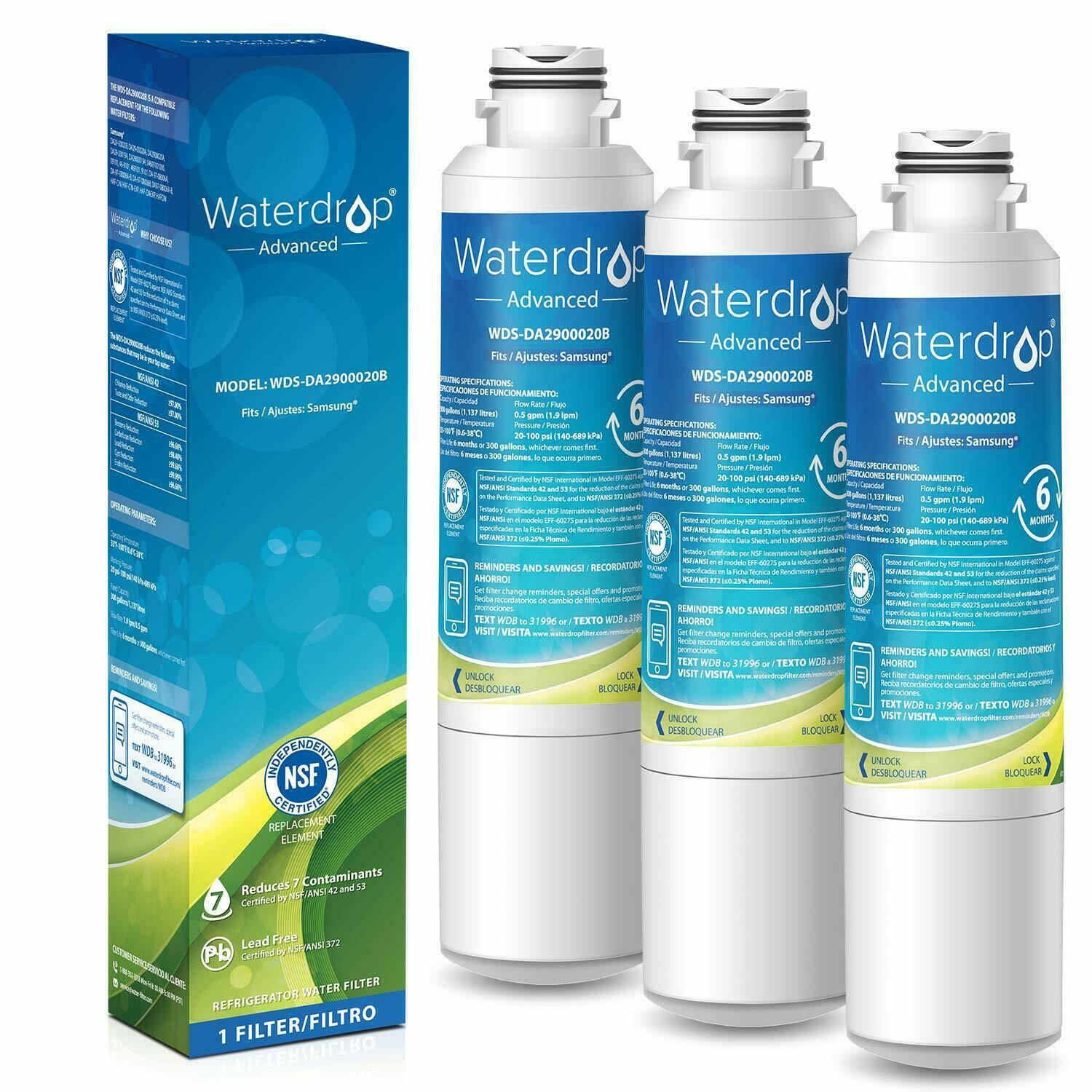 Waterdrop DA29-00020B Refrigerator Water Filter, Compatible with Samsung Da29-00020b, Da29-00020a, Haf-cin/exp, 46-9101, 3