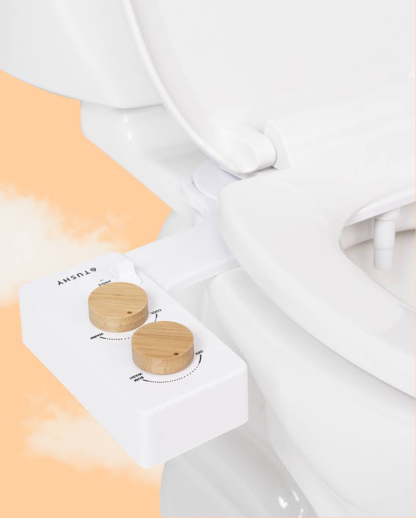 Tushy Spa 3.0 Bidet Attachment | Warm Water | White with Bamboo Knobs