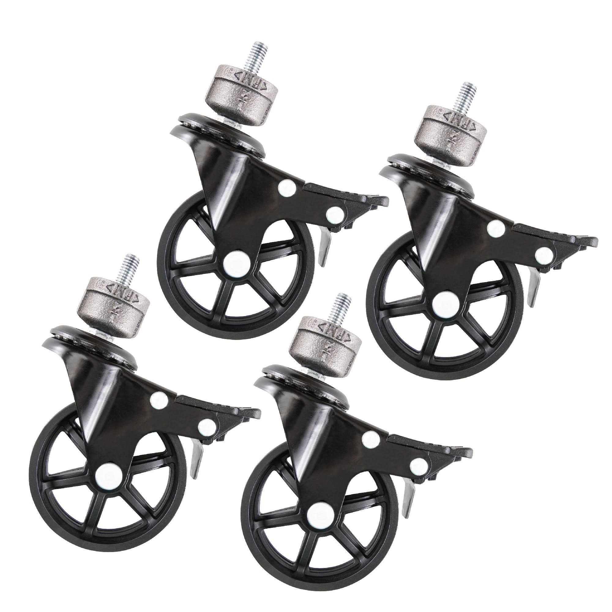 Pipe Decor 1/2 in. Black Malleable Iron Cap Fitting with 3 in. Caster Wheel for Pipe Furniture (4-Pack)