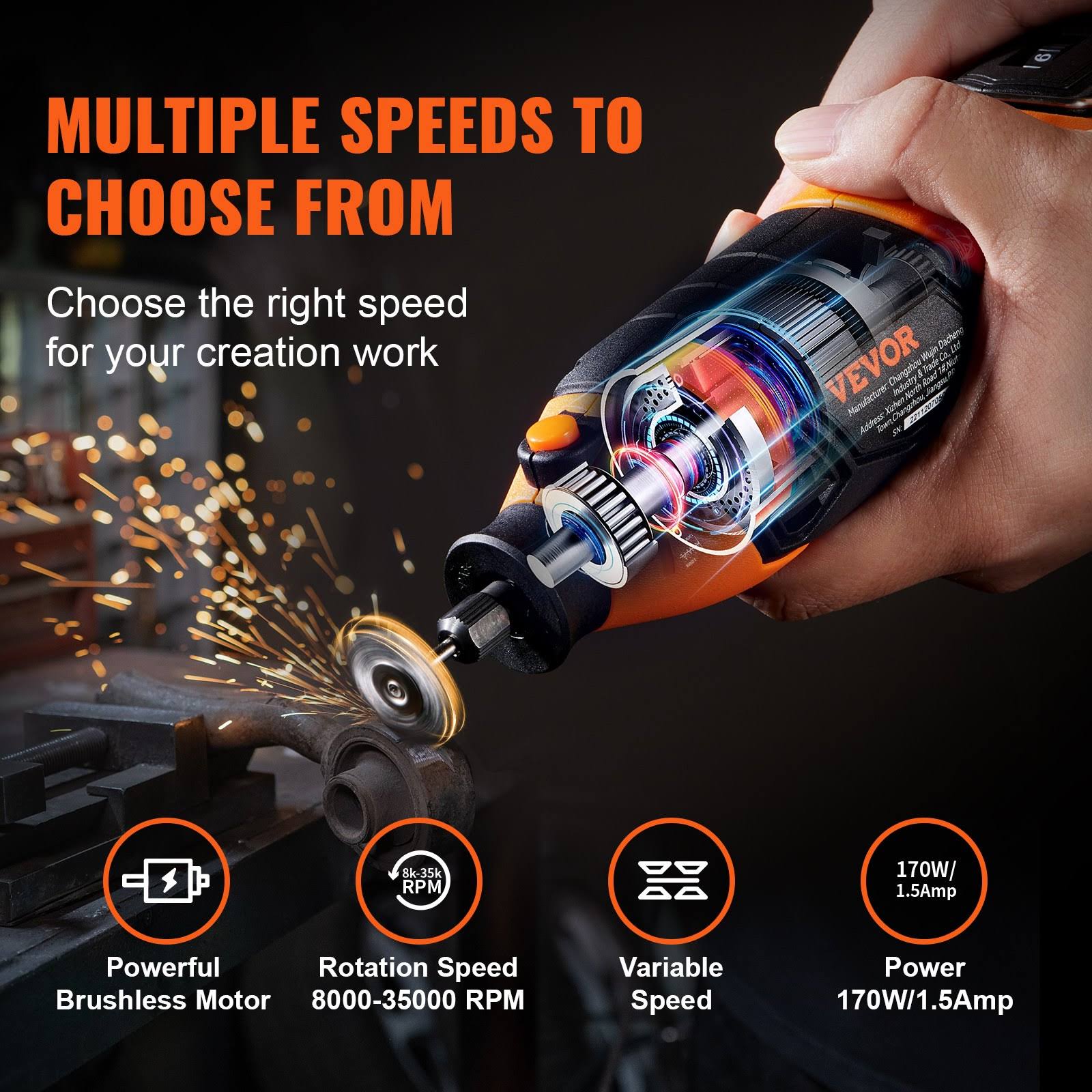 VEVOR Rotary Tool Kit 186PCS, Power Rotary Tools 8000-35000 RPM Variable Speed with A Universal Chuck, 5-Speed for Grinding, Sanding, Polishing, Milli