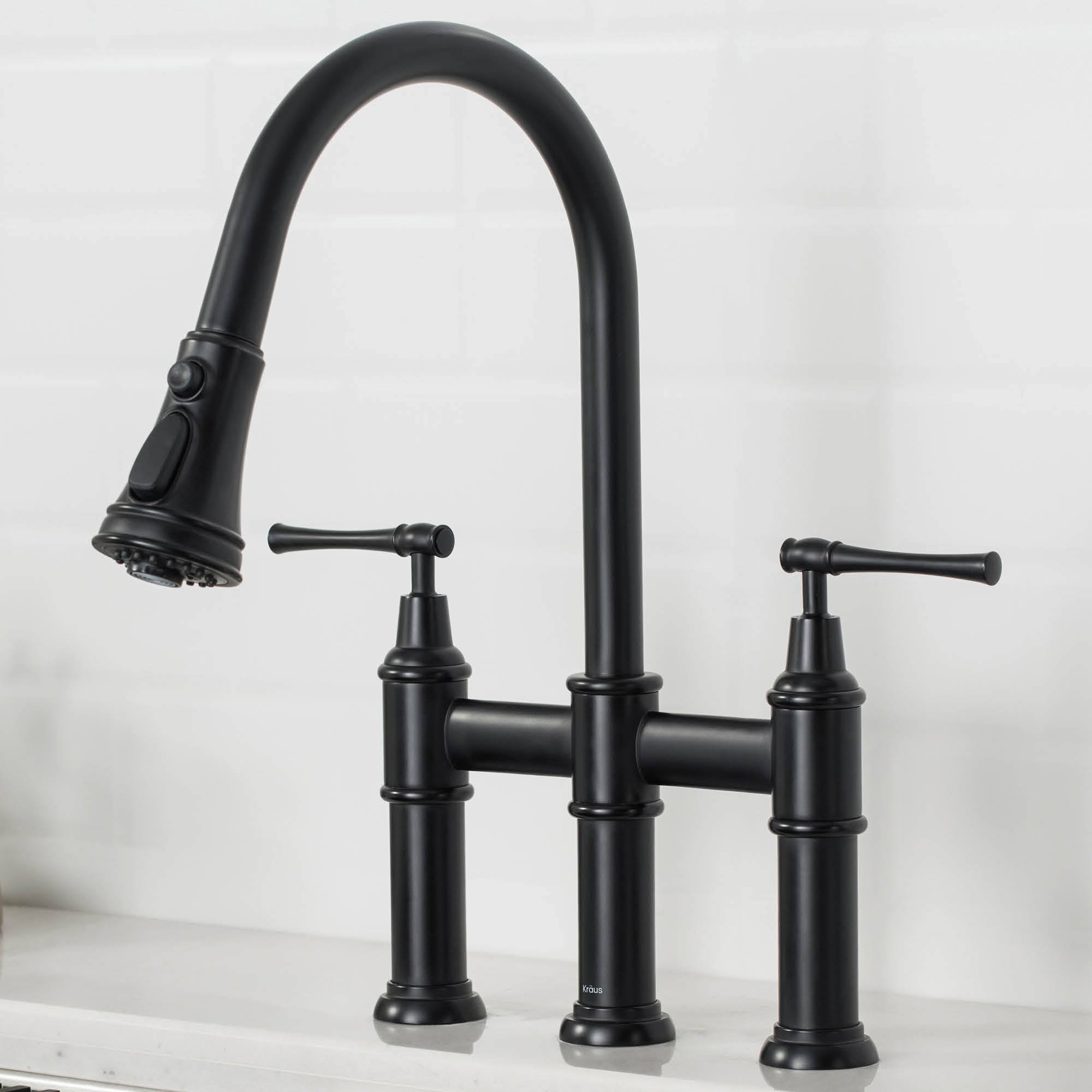 Kraus KPF-3121MB Allyn Transitional Bridge Kitchen Faucet with Pull-Down Sprayhead Matte Black