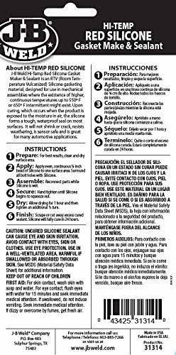 J-B Weld Sealant Silicone Red RTV 3oz 31314