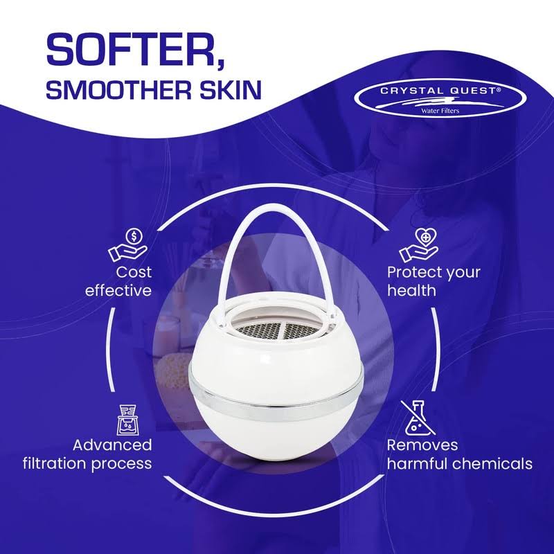 Crystal Quest White Bath Ball Filter | Removes Hundreds of Contaminants for Softer, Smoother Skin | BPA Free | 2,500 Gallons of