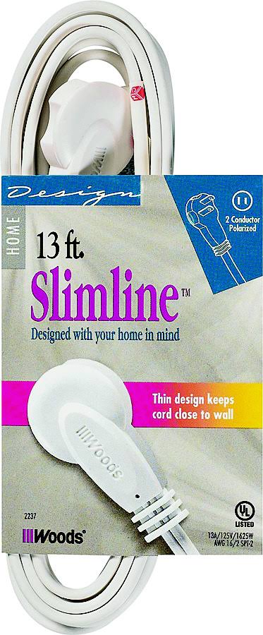 Slimline Extension Cord, 16/2 SPT-2, White, 13'
