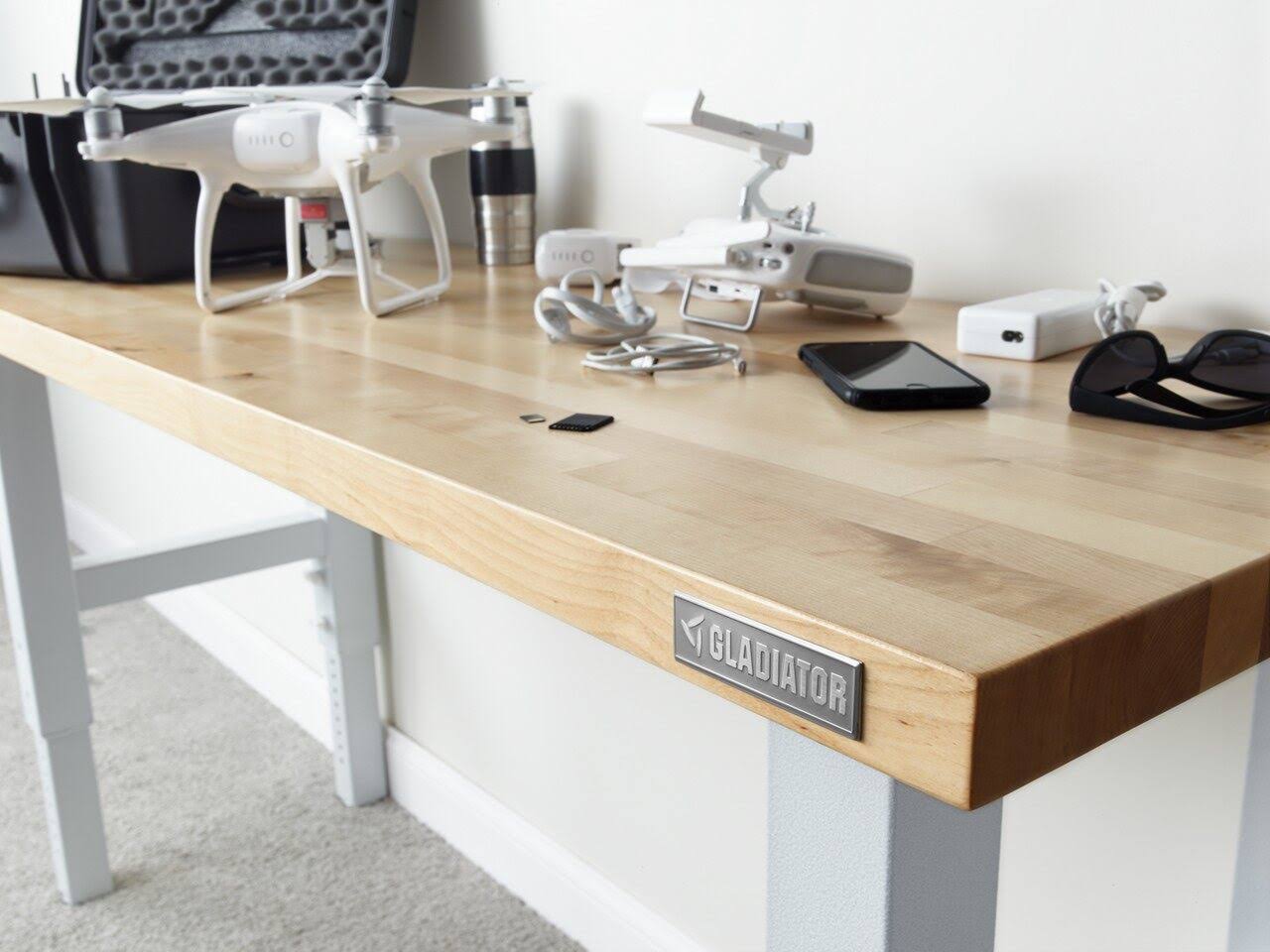 Gladiator- 4' Adjustable Height Hardwood Workbench- Hammered Granite