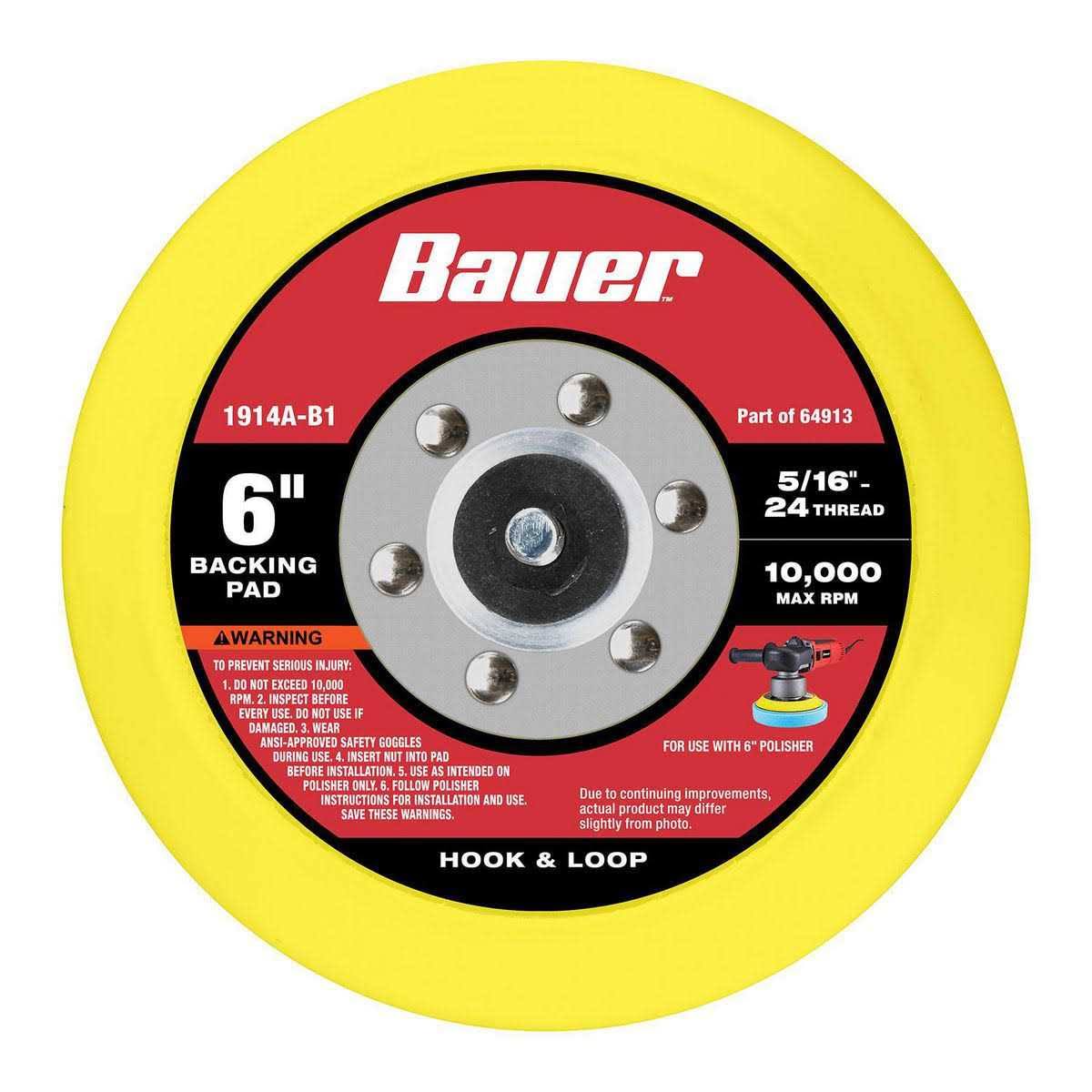 Bauer 6 in. Hook and Loop Backing Pad for Dual Action and Random Orbit Polishers 64913
