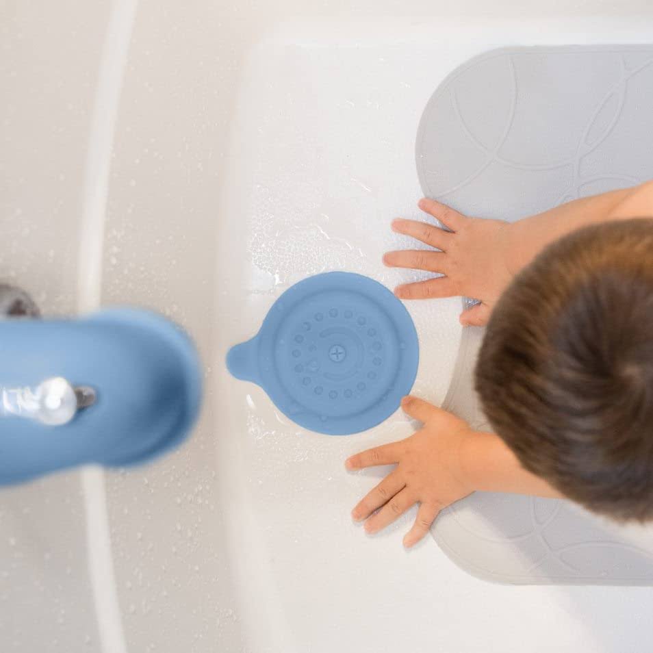 Ubbi Bathtub Drain Cover, Silicone Drain Stopper with Suction, Baby Bath Time Accessory, Cloudy Blue