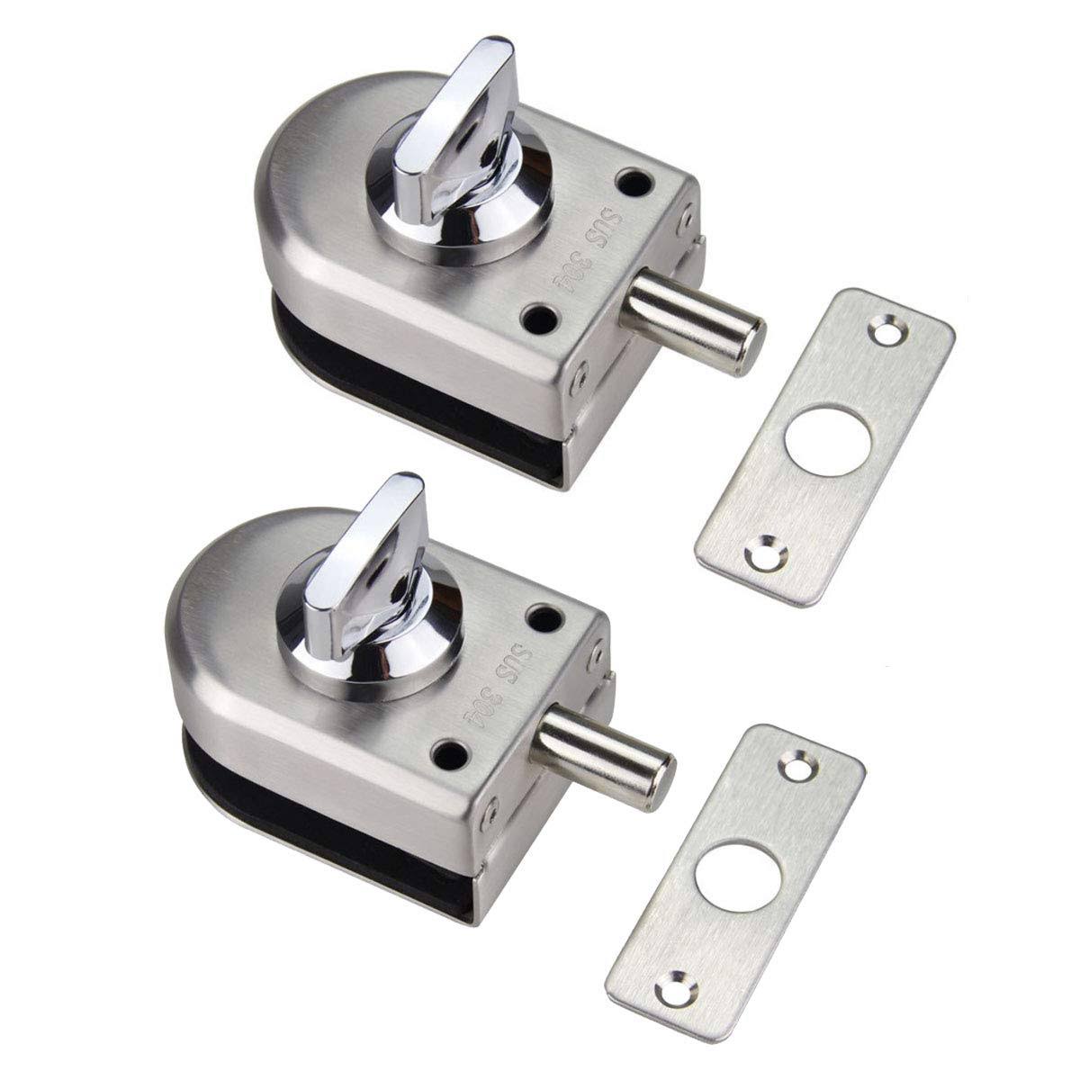 Set of 2 NUZAMAS 304 Stainless Steel Glass Door Locks, Floor Latch Lock, Bolt Ground Lock for Bathroom Toilet Shop Frameless Glass Doors- Half Round