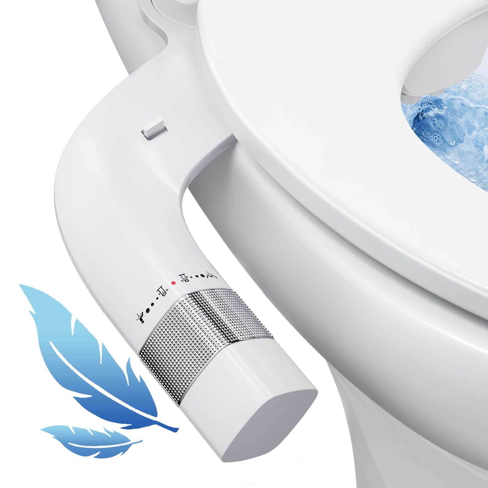 Veken Ultra-Slim Bidet Attachment for Toilet, No-Touch, Adjustable Water Pressure, Self-Cleaning, Chrome Finish