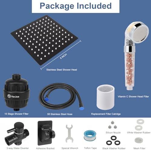 HarJue Filter Shower Head, High Pressure Showerhead with Filter Combo for Hard Water, Remove Chlorine Fluoride and Harmful Subst