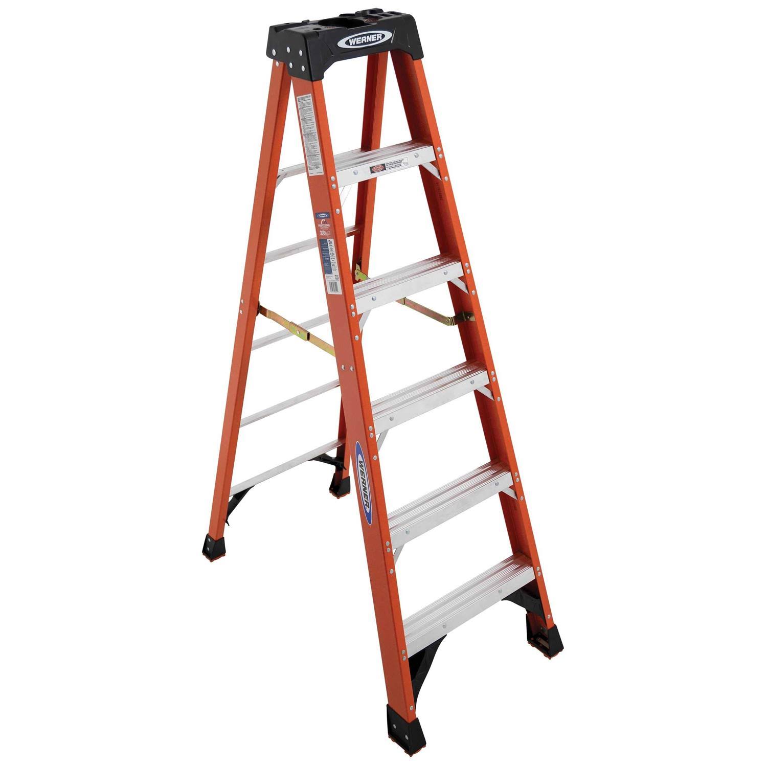 Werner 6 ft. Fiberglass Step Ladder with 300 lb. Load Capacity Type iA Duty