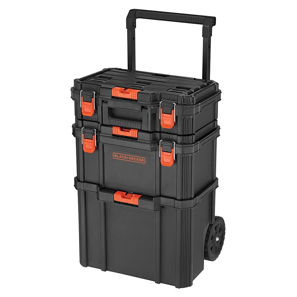 Black+decker BDST60500APB Stackable Storage System- 3 Piece Set (Small, Deep Toolbox, and Rolling Tote)