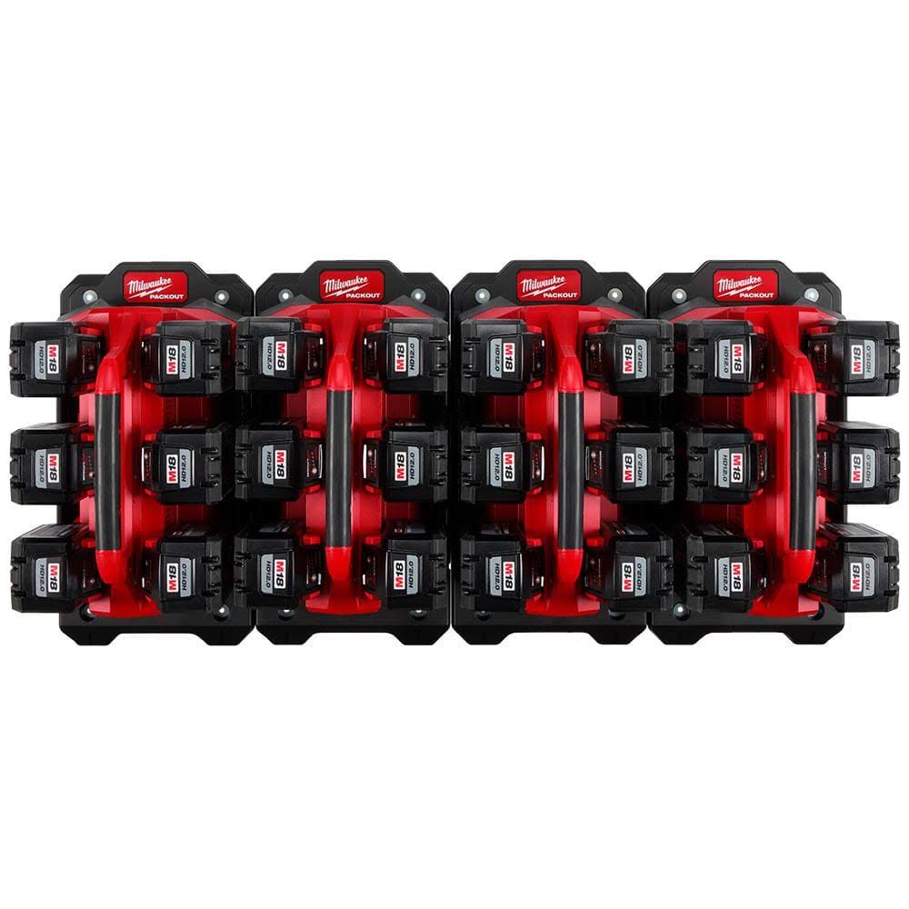 Milwaukee M18 18V Lithium-Ion PACKOUT 6-Port Rapid Charger (4) W/(4) Mounting Plates & (24) 12.0 Ah Batteries