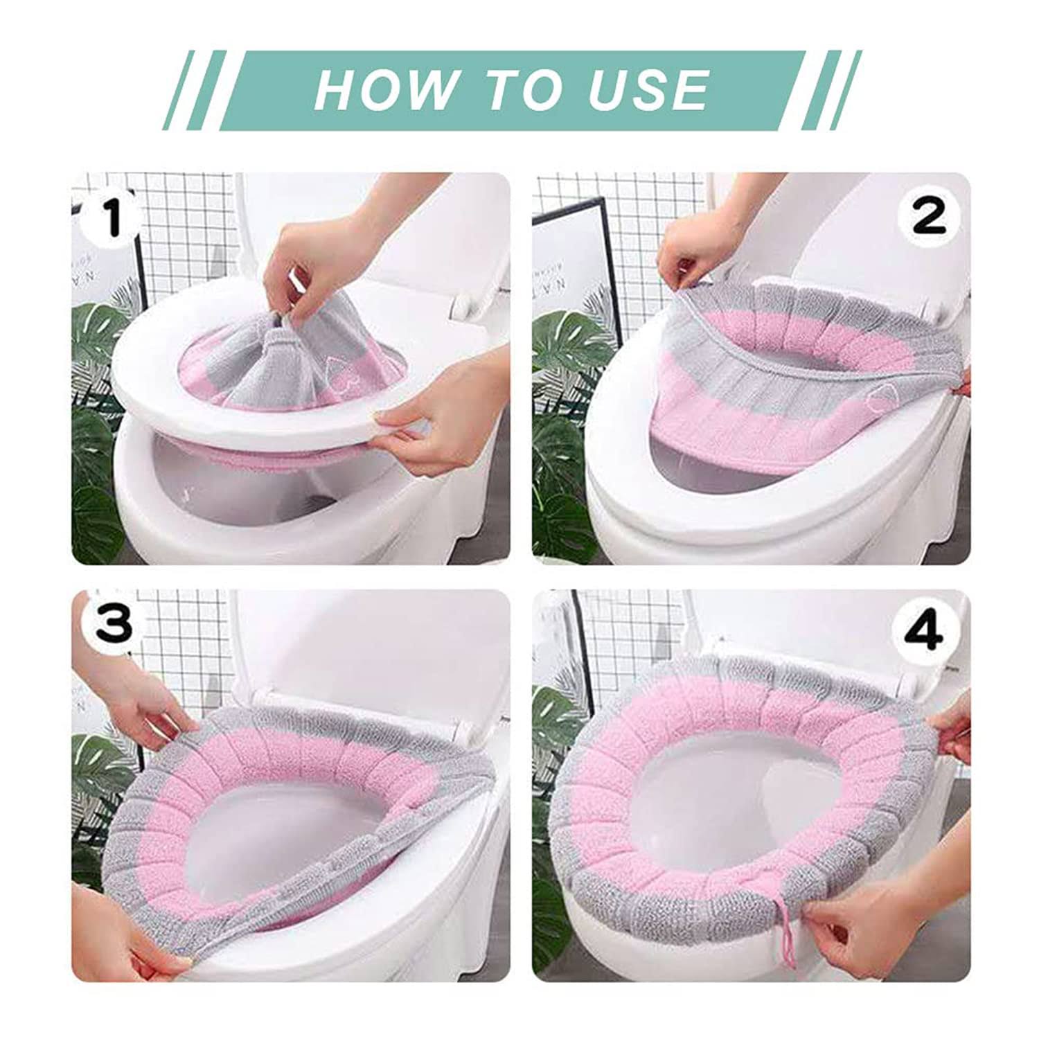 Guojanfon 4 Pieces Toilet Cover Toilet Seat Cover Pads with Handle Toilet Lid Cover Cushion Thicker Bathroom Soft Toilet Seat Cover Soft Thicker