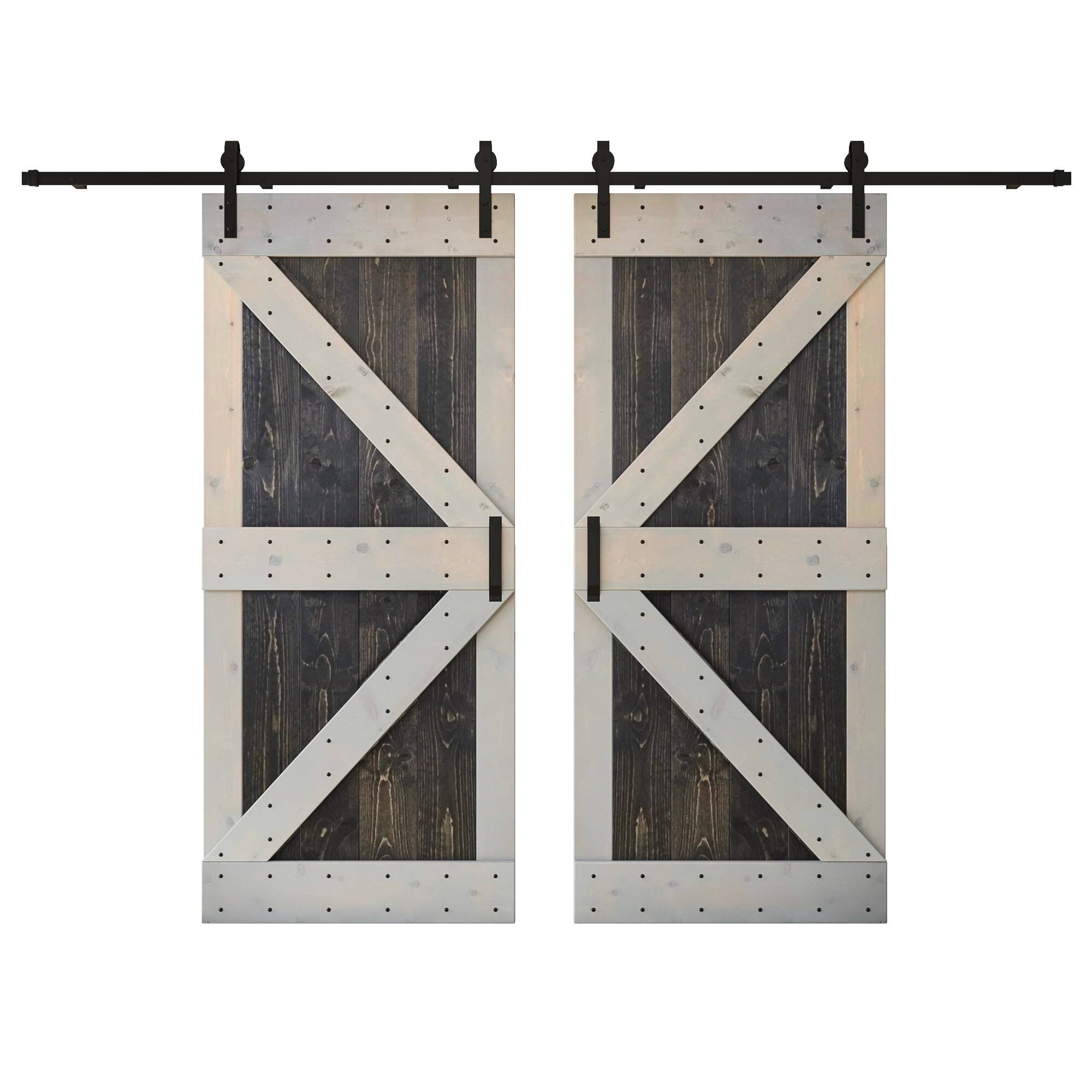 Coast Sequoia 72in x 84in K Series Multi-Color Pine Wood Double Sliding Barn Door with Hardware Kit- Carbon Gray/Light Grey