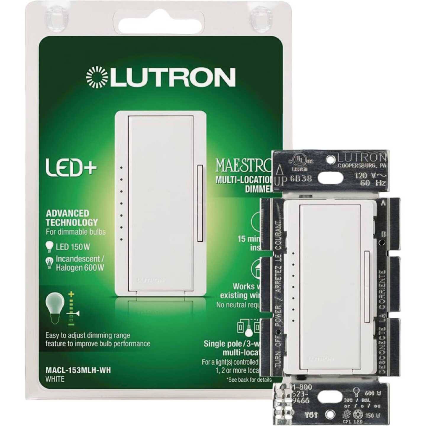 Lutron MACL-153MLH-WH Maestro 3 Way Dimmer Switch, White