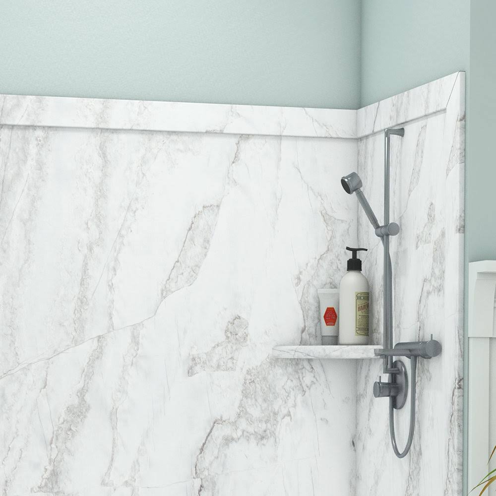 FlexStone Elite 32 in. x 60 in. x 60 in. 9-Piece Easy Up Adhesive Tub Surround in Calypso