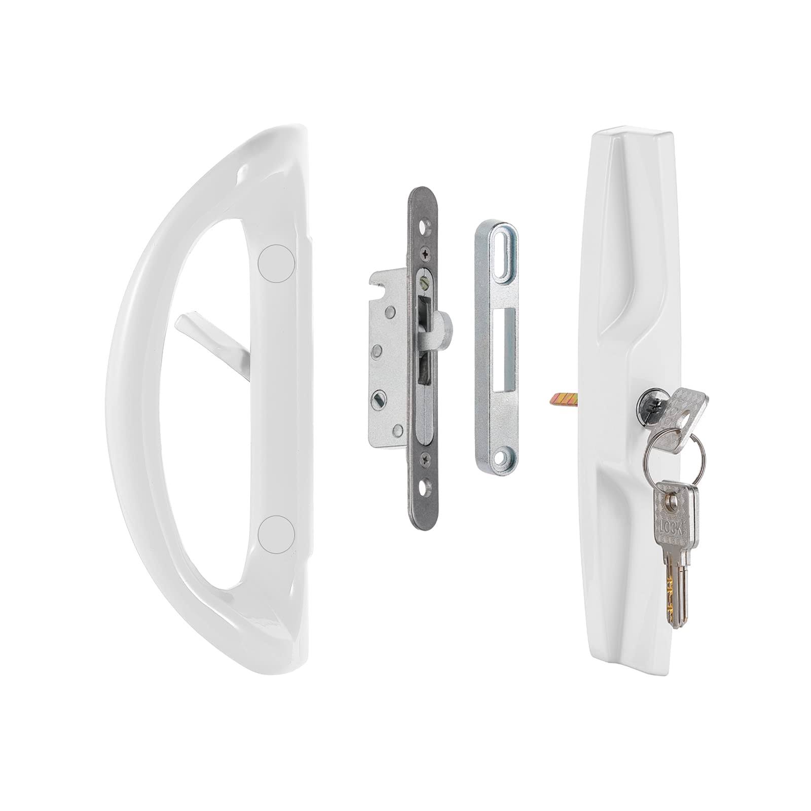 NAUBEA Sliding Glass Door Lock, Sliding Patio Door Handle Set with Mortise Lock/Key cylinder/faceplate/keeper, Sliding Door L