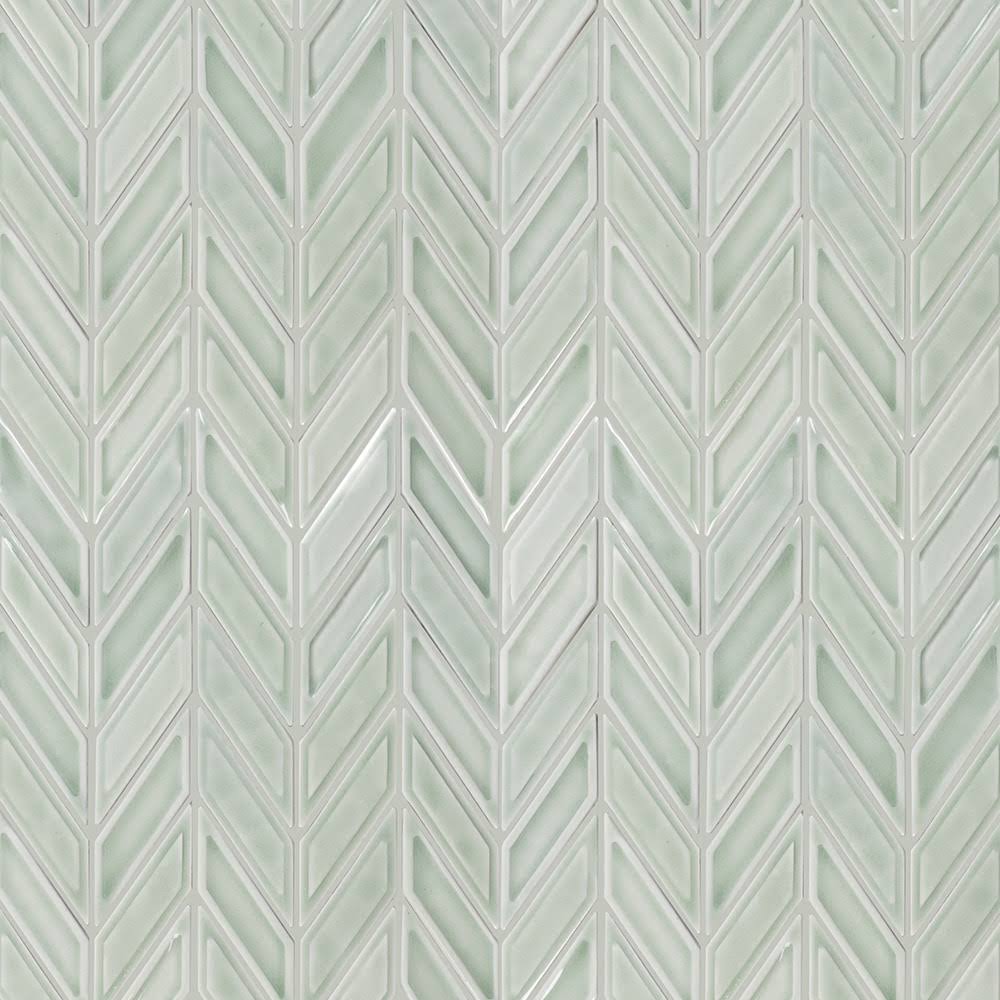 Boutique Portofino Glazed Ceramic Chevron Patterned Wall Tile- Sage Mosaic Green- 12 x 12 in