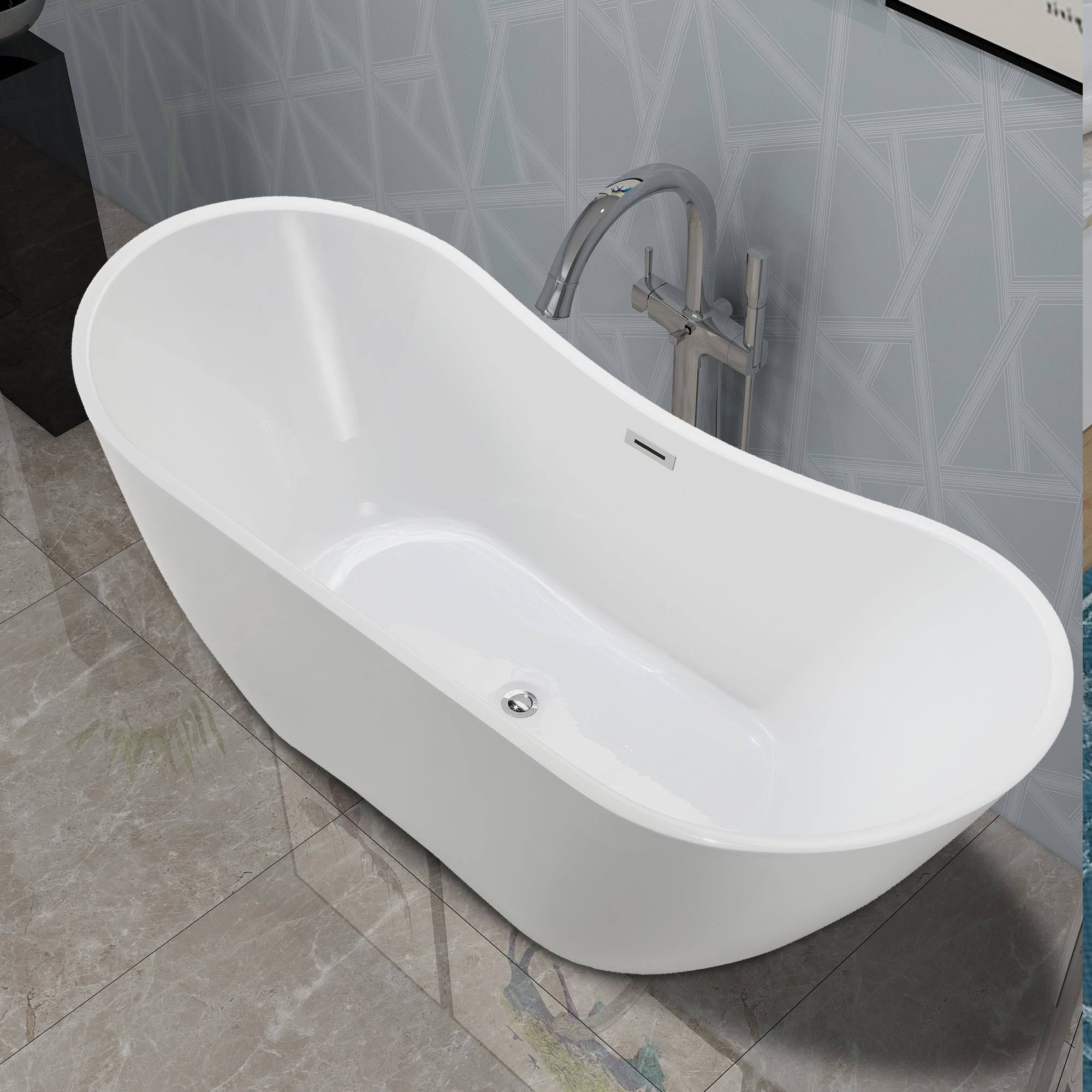 Vanity Art VA6517 Freestanding White Acrylic Bathtub