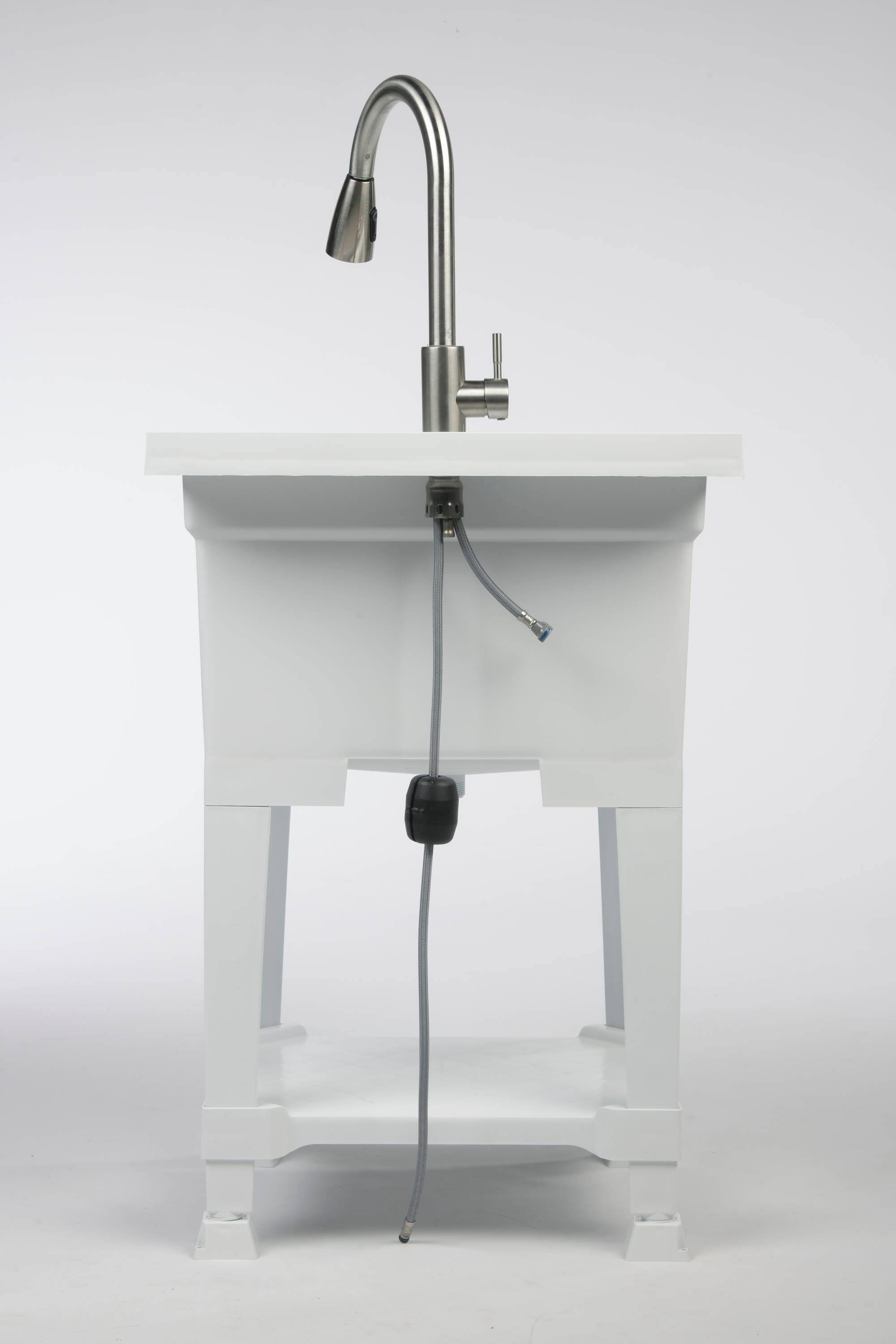 Project Source 24-in x 24-in 1-Basin White Freestanding Utility Tub with Drain with Faucet Stainless Steel | 999-LUT24WHT