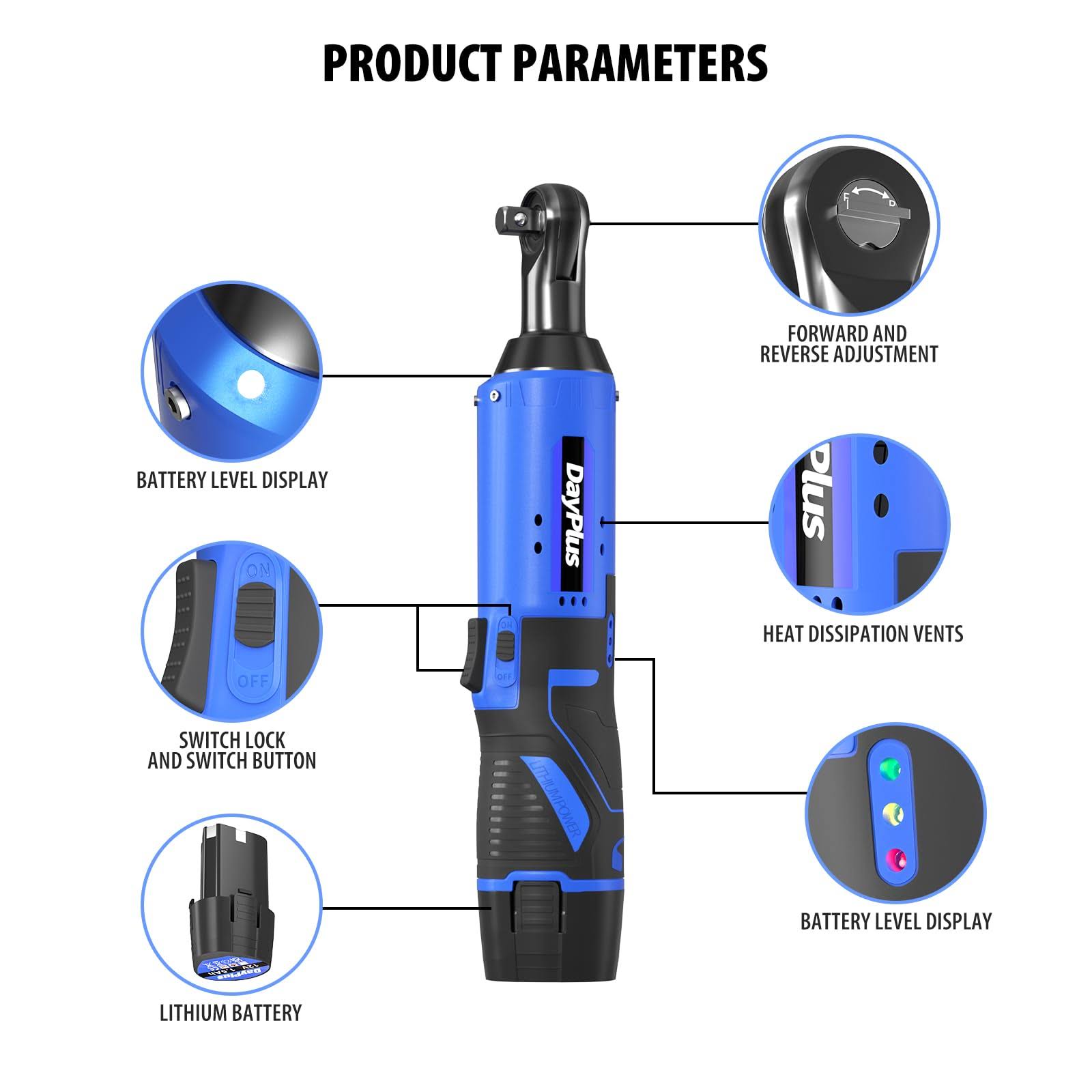 Qimu Cordless Electric Ratchet Wrench Set, Cordless Ratchet Right Angle Wrench,3/8