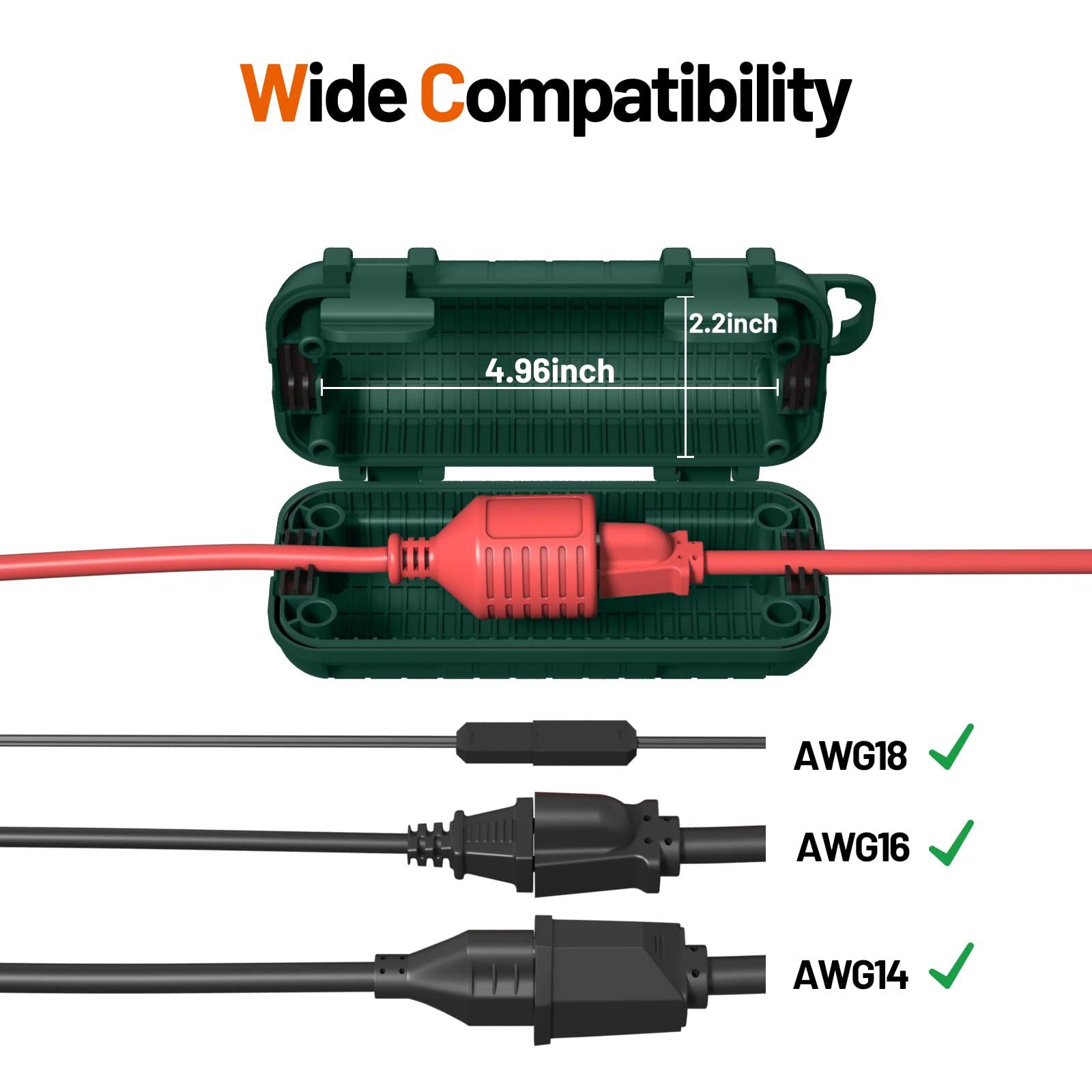 Extension Cord Cover Waterproof, Outdoor Cord Connection Protector for Outside with 4 Removable Latches, Electrical Box Plug Covers for Patio, Power