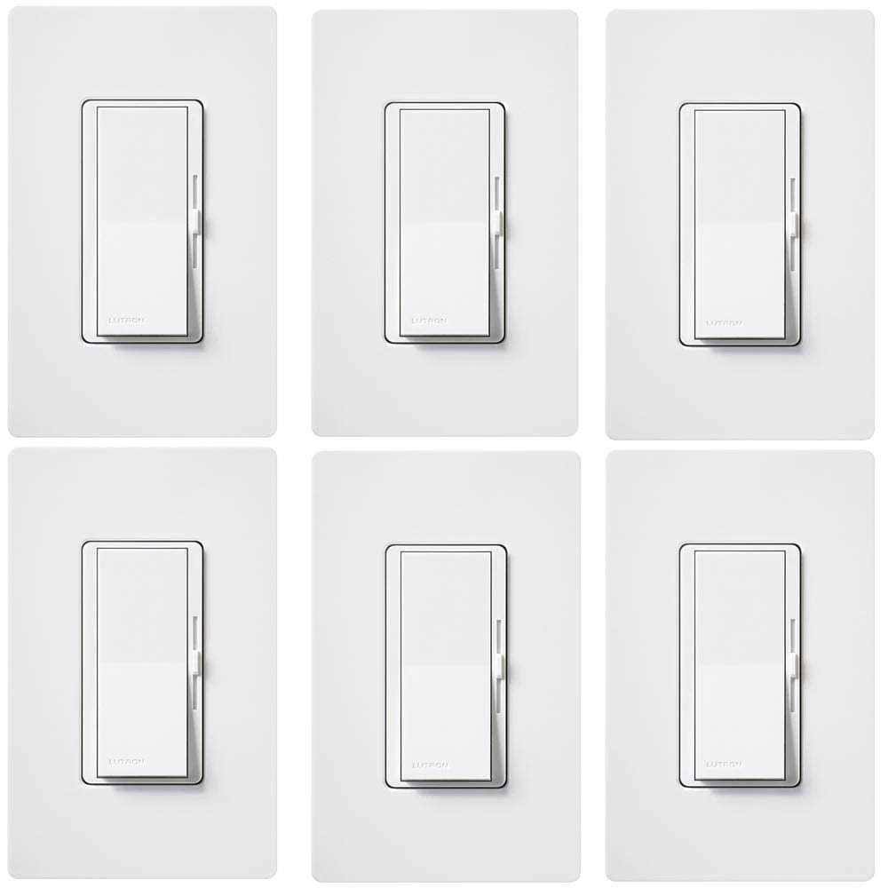 Diva LED+ Dimmer Switch for Dimmable LED, Halogen/Incandescent with Wallplate, Single-Pole/3-Way, White (6-pack)