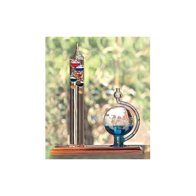 Lily's Home Galileo Thermometer with Etched Glass Globe Barometer, A Timeless To, Clear