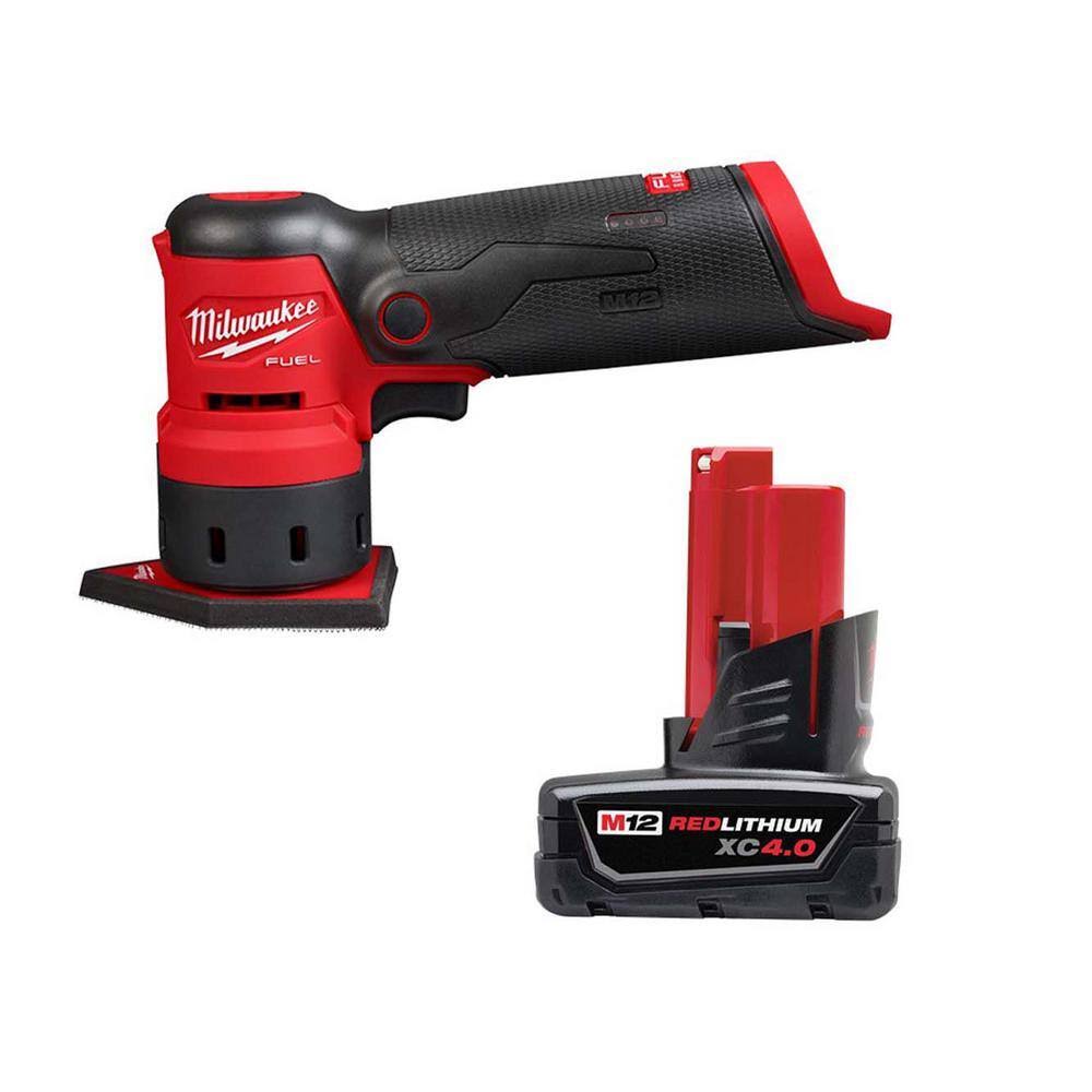 Milwaukee 2531-20-48-11-2440 M12 Fuel 12-Volt Lithium-Ion Brushless Cordless Orbital Detail Sander w/XC 4.0 Ah Battery Pack
