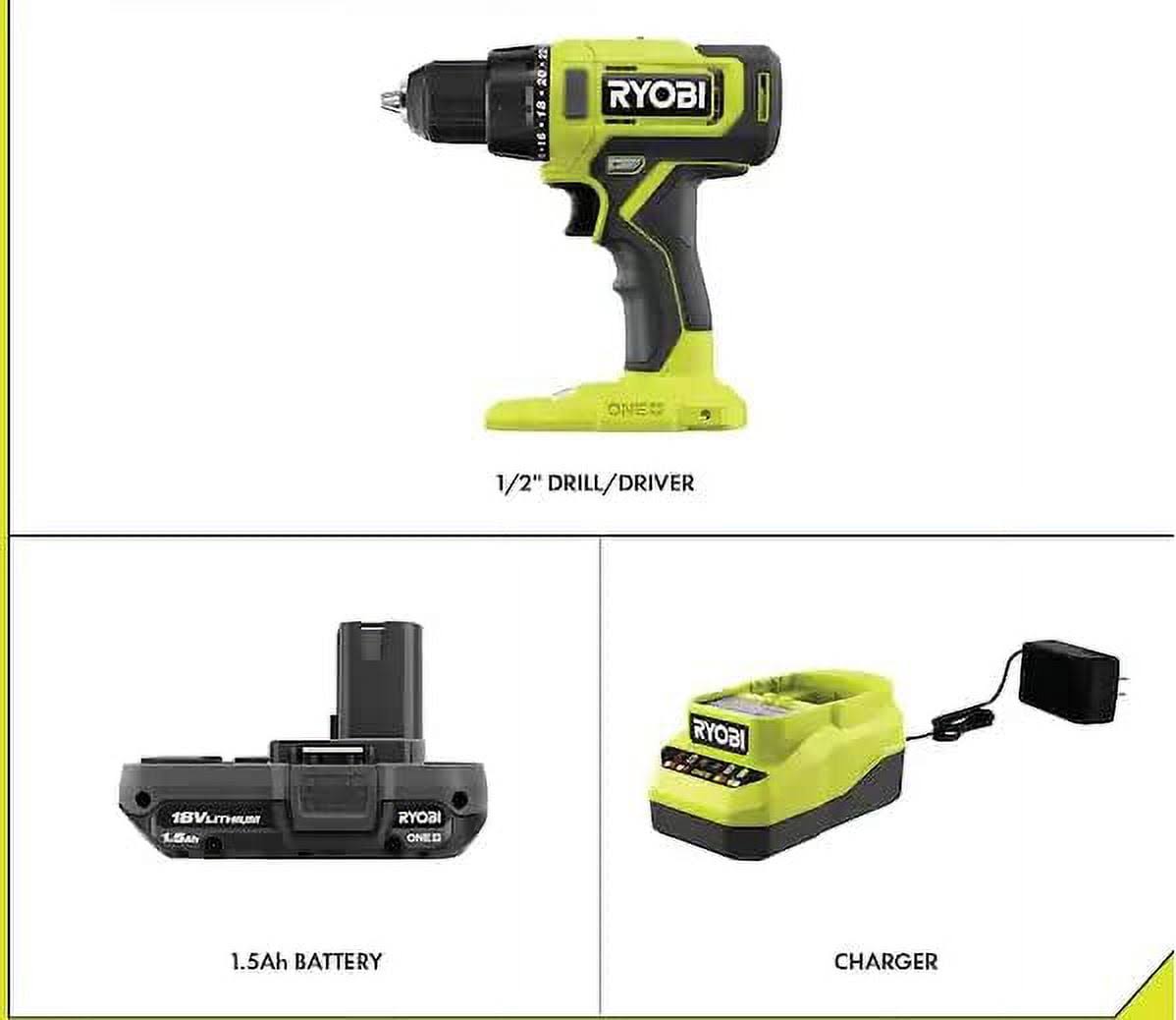 Ryobi PCL206K1 One+ 18V Cordless 1/2 in. Drill/Driver Kit with (1) 1.5 Ah Battery and Charger