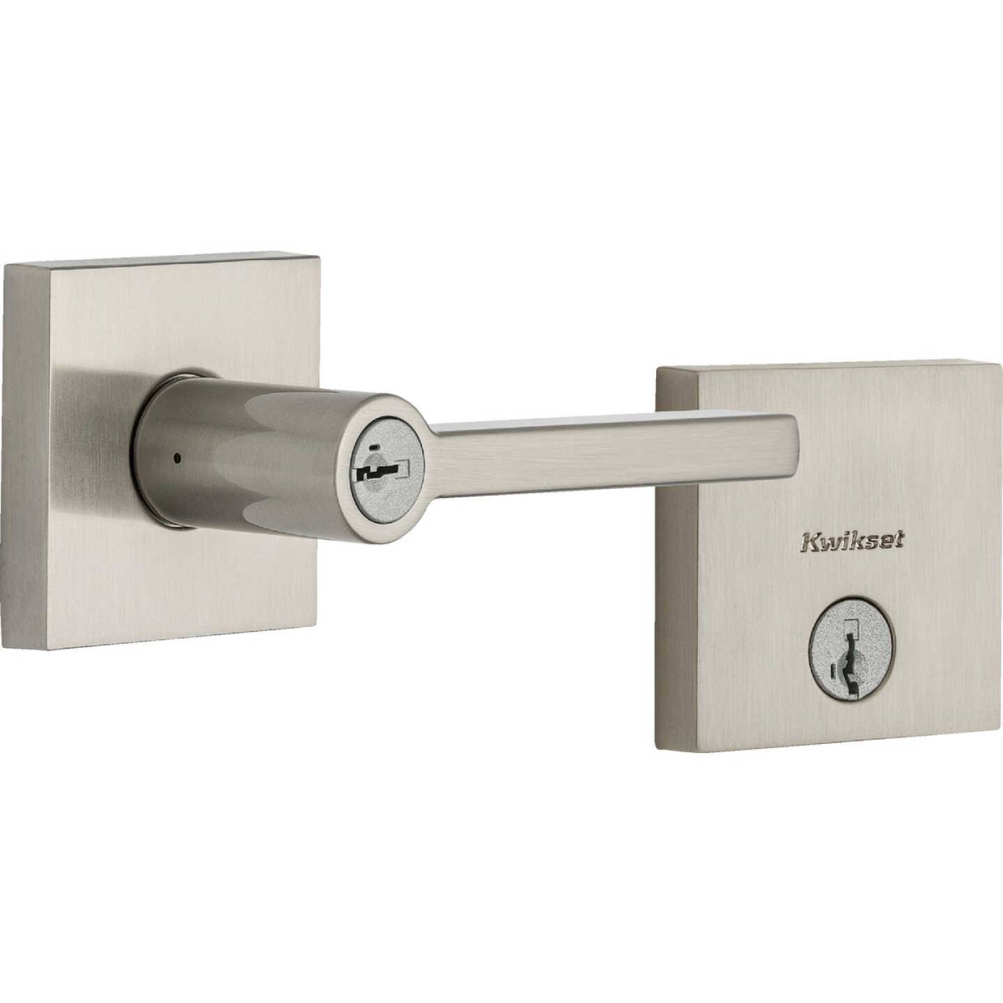 Kwikset Halifax Satin Nickel Entry Door Lever with Single Cylinder Deadbolt Combo Pack Featuring SmartKey Security