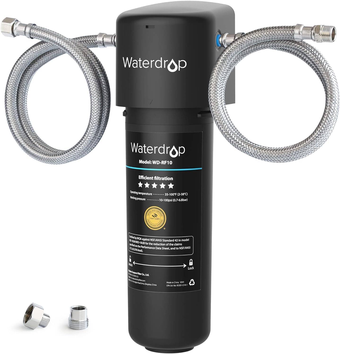 Waterdrop 10uA Under Sink Water Filter System Direct Connect to Kitchen Faucet 30000 Liters High Chlorine Reduction Capacity NSF/ANSI 42 Certified, Bl
