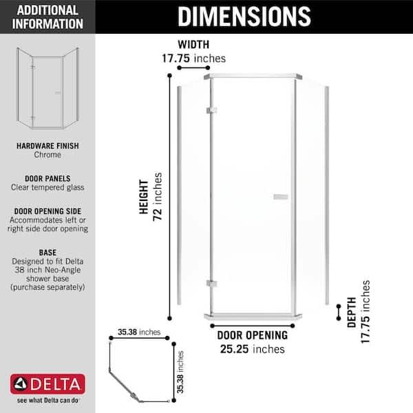 Delta 38 in. W x 72 in. H Neo-Angle Pivot Semi Frameless Corner Shower Enclosure in Chrome