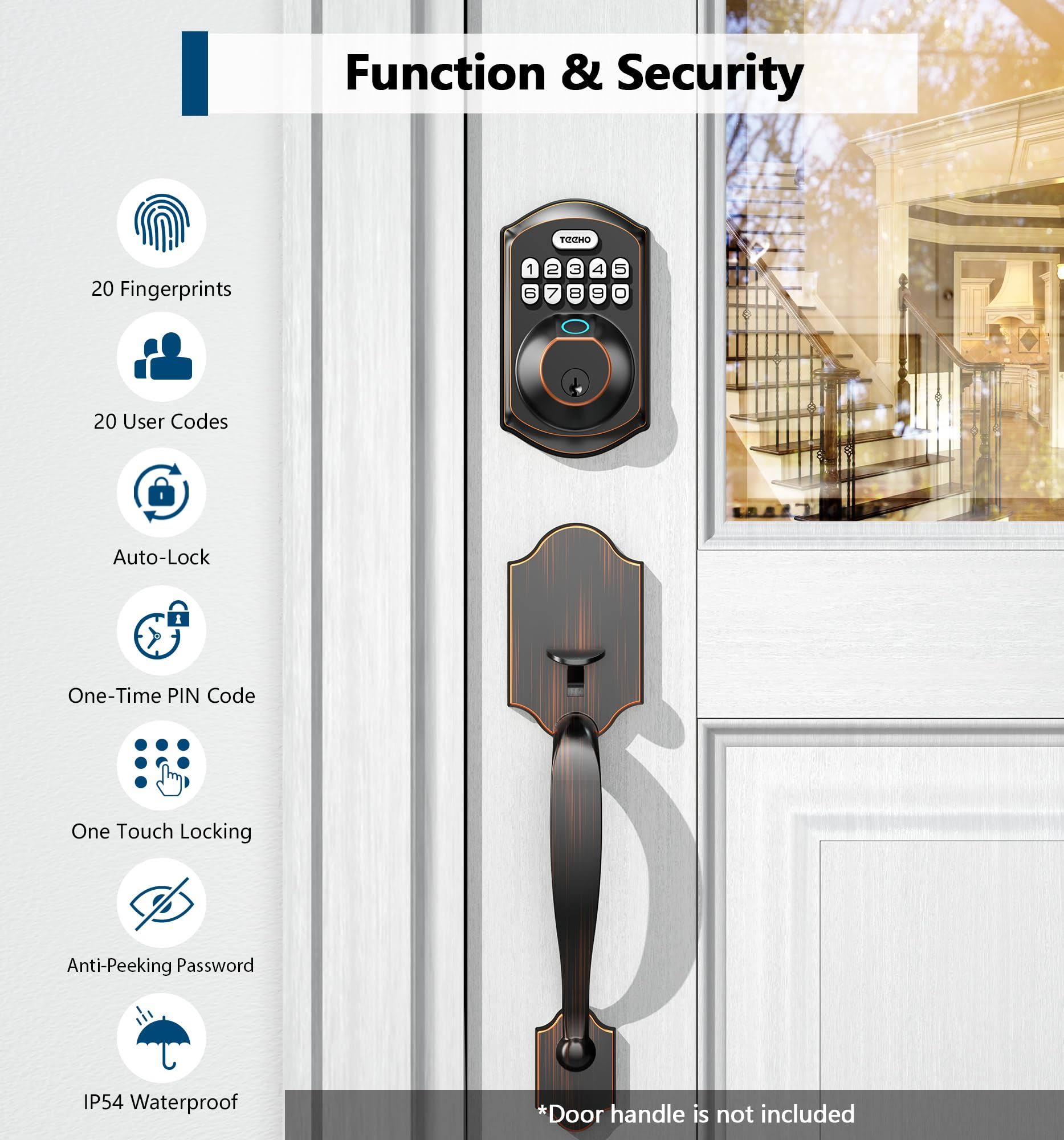 TEEHO TE002 Keyless Fingerprint Deadbolt Lock- Smart Electronic Keypad Entry for Front Door Installation- Oil-Rubbed Bronze