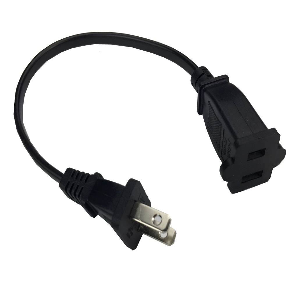 1ft Short US Power Extension Cable Cord US AC 2-Prong Male/Female Power Cable