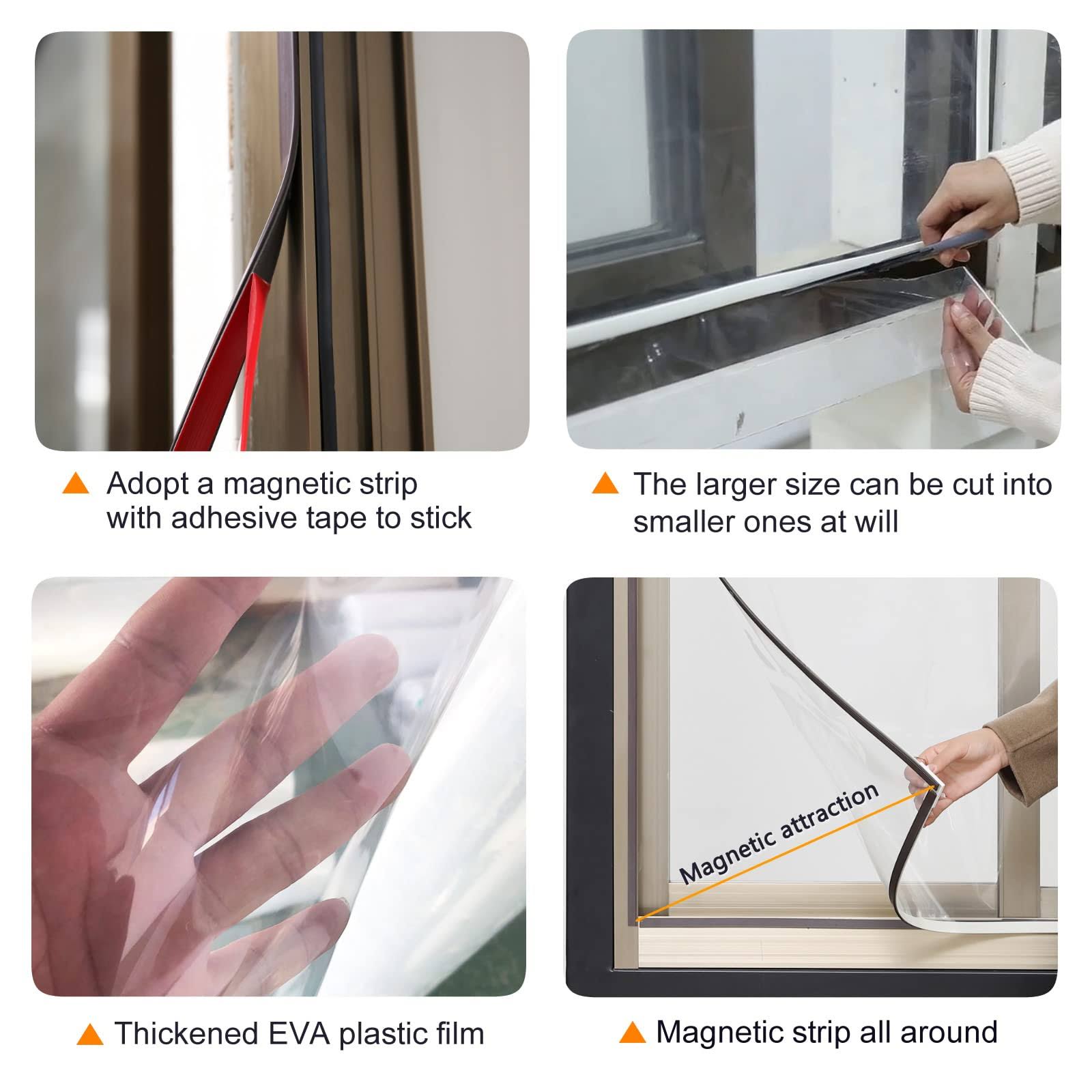 Joofan Magnetic Window Insulation kit for Winter Heavy Duty Window Insulation Film with Full Frame Magnetic Strip Window Coverings to Keep Cold Out Storm
