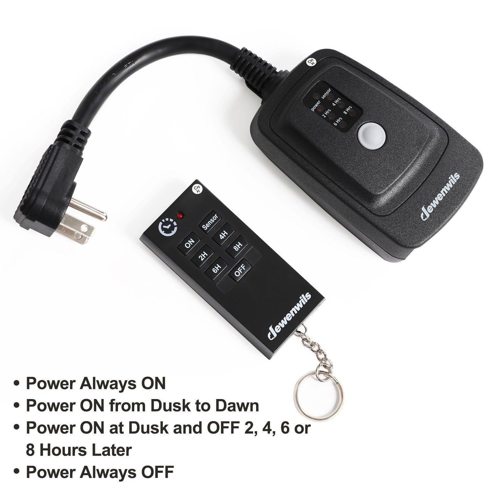 DEWENWILS Outdoor Light Sensor Timer Waterproof, Plug in Timer Switch, 100 ft 2