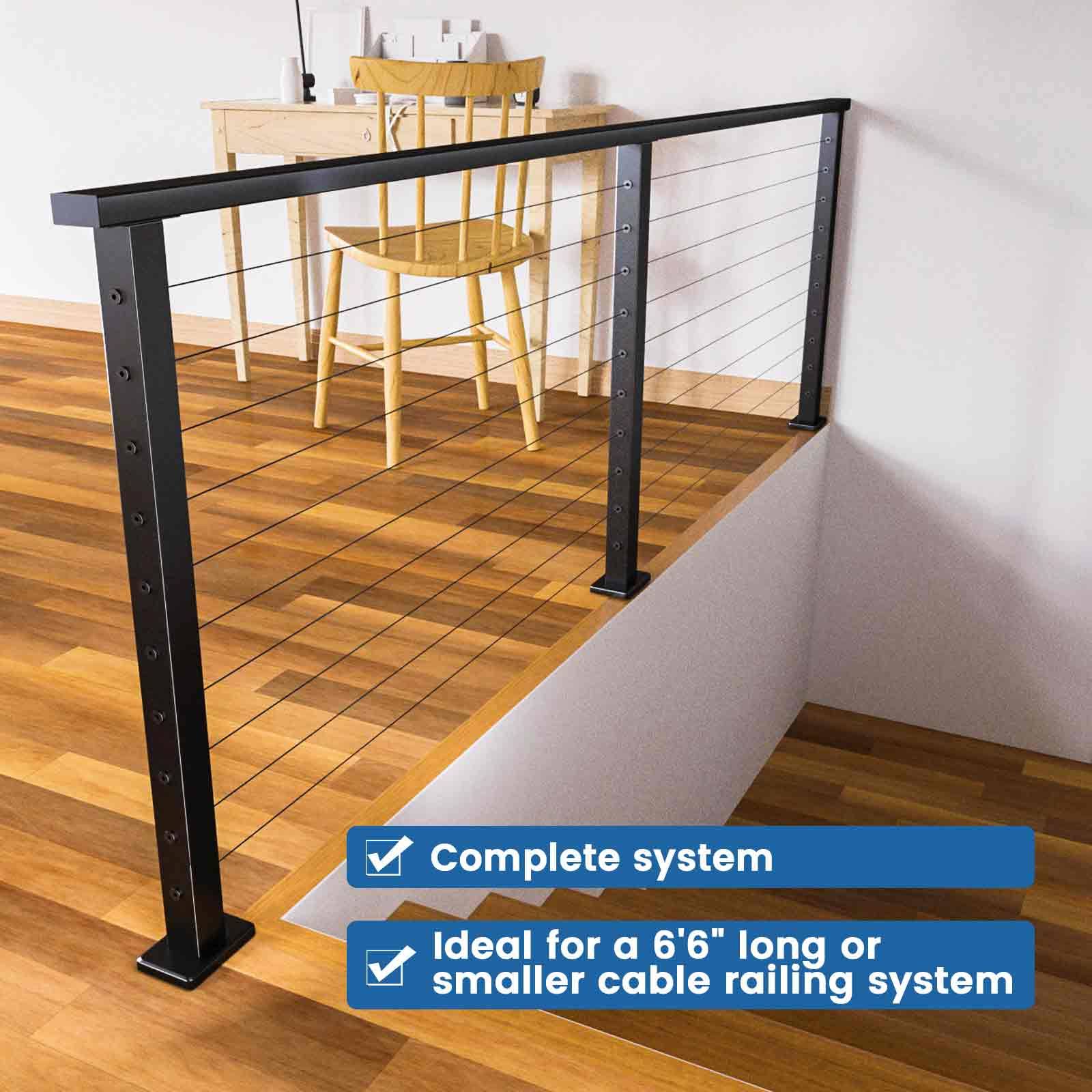 Muzata 6.5ft / Brushed- Surface Mount Complete Set Cable Railing System, One Stop Service All-in-One DIY Kit Fit