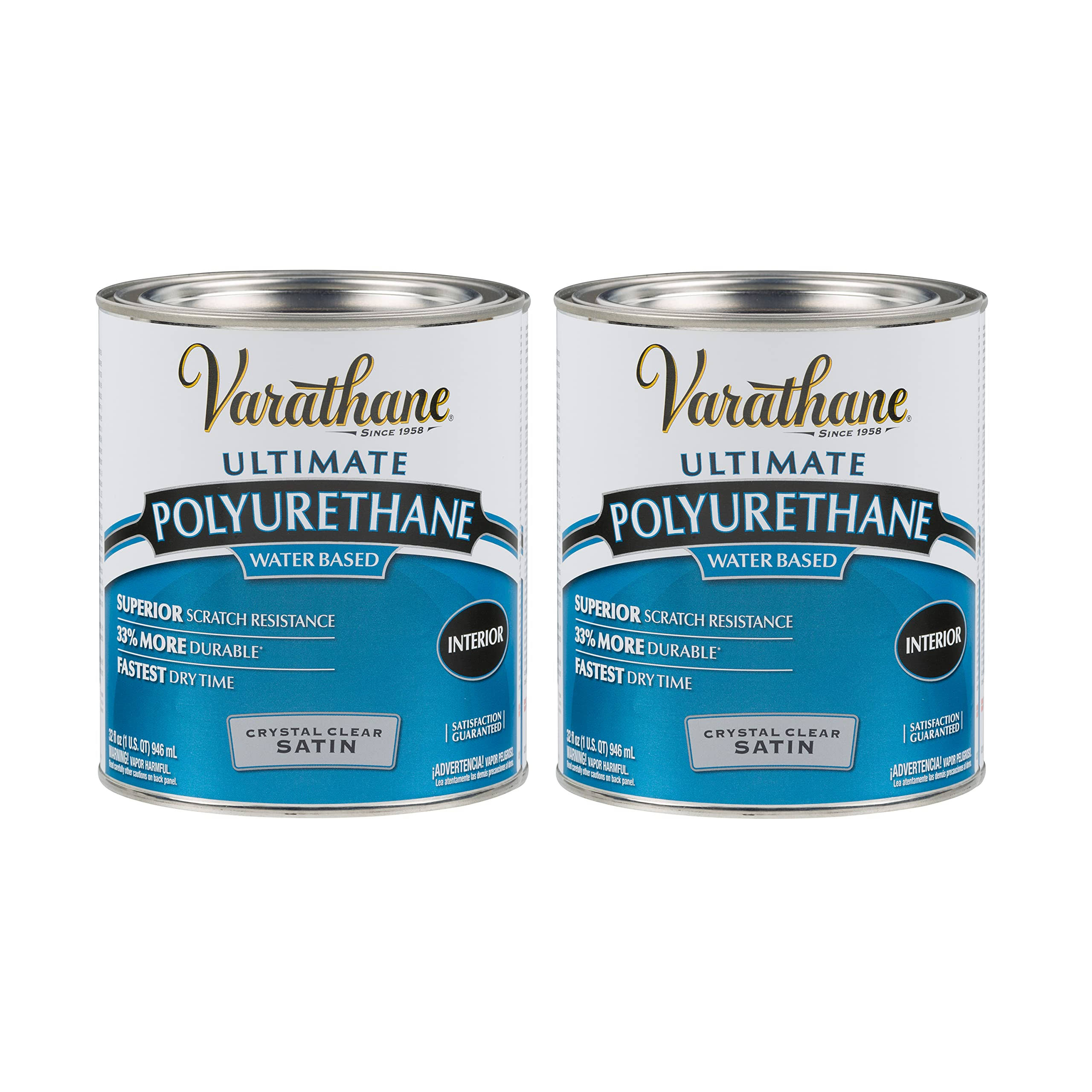 Varathane 200241H-2PK Water-Based Ultimate Polyurethane, Satin Finish, Quart, Crystal Clear (2 Pack)