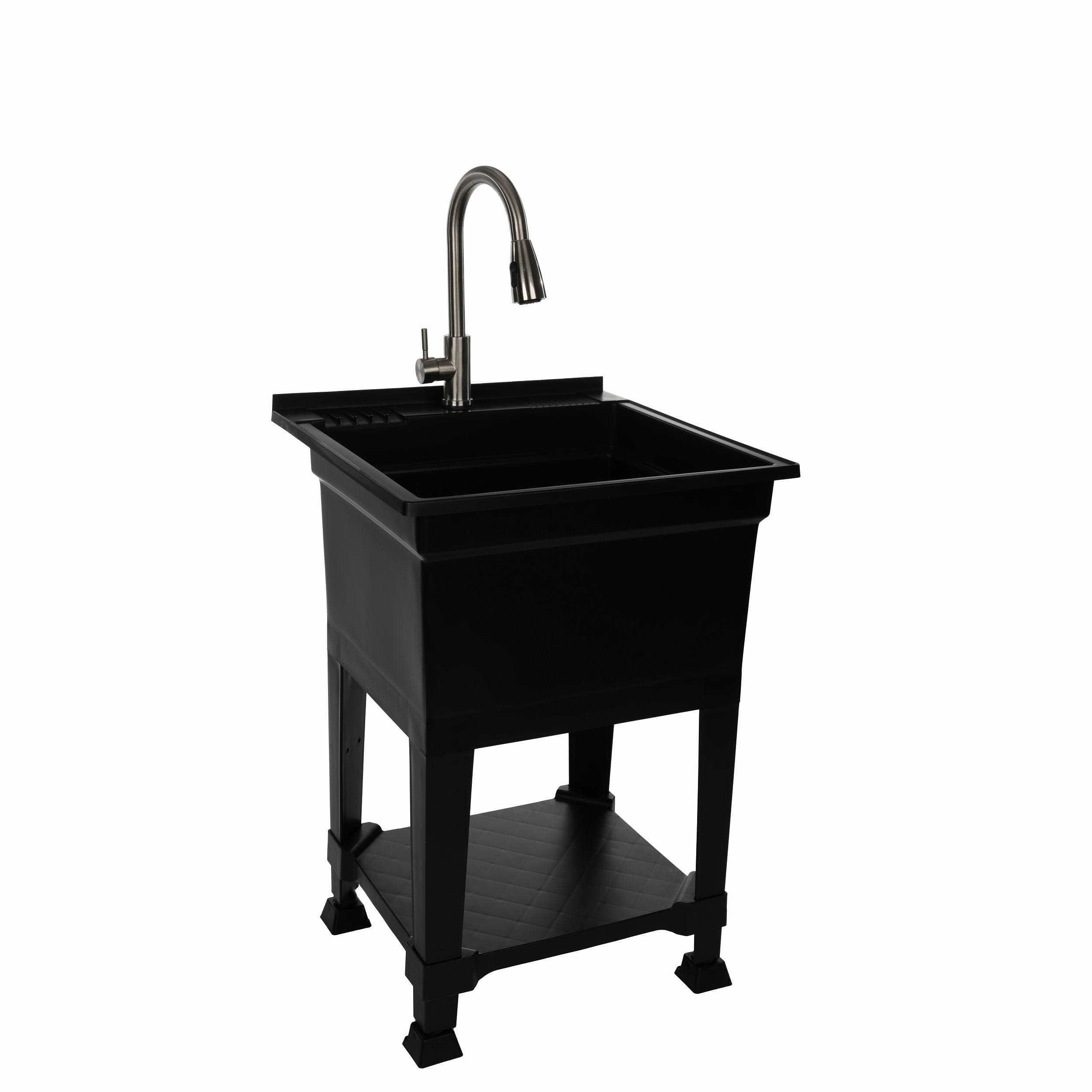 Project Source 24-in x 24-in 1-Basin Black Freestanding Utility Tub with Drain with Faucet Stainless Steel | 999-LUT24BLK